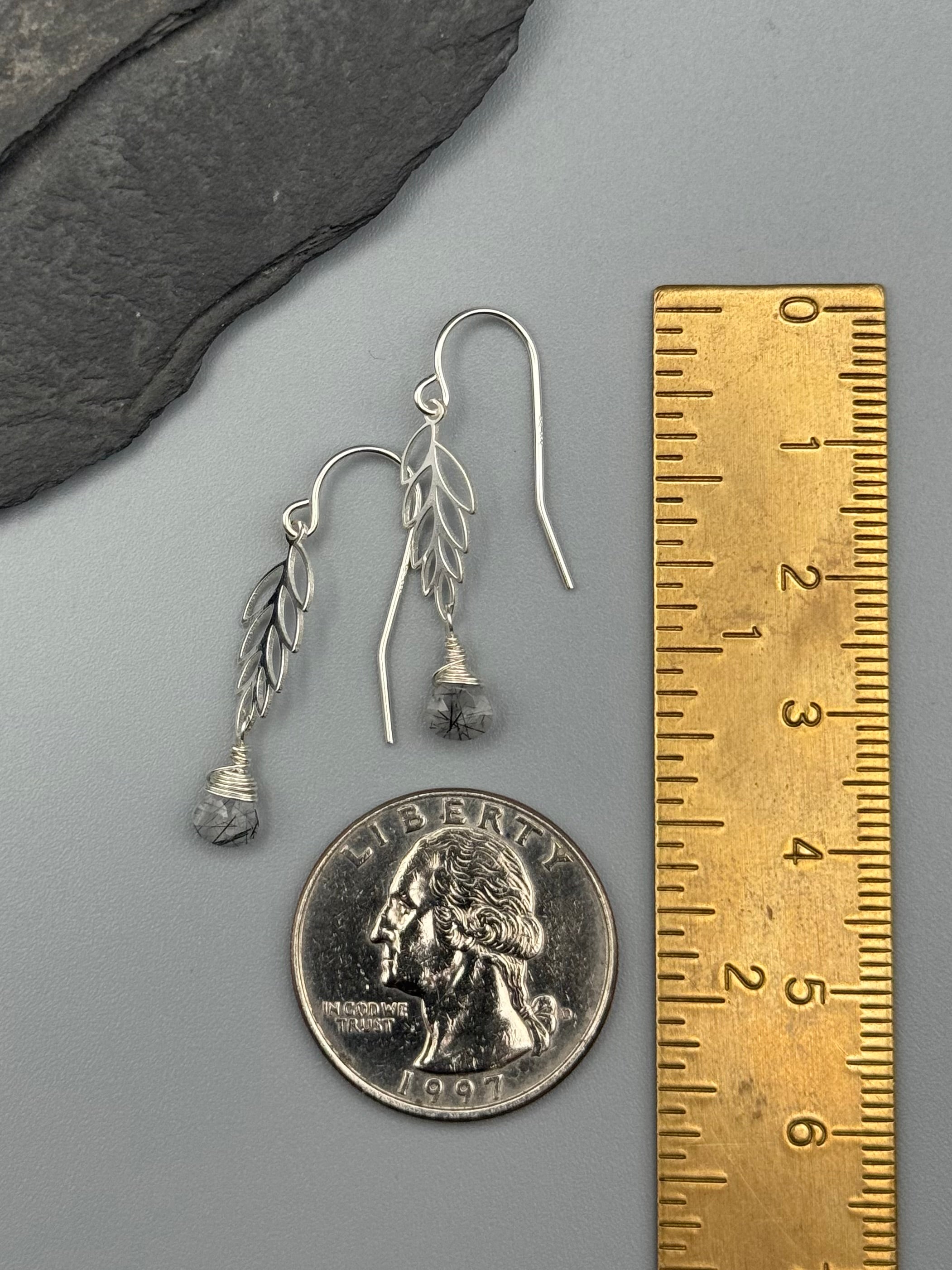 •LEAFY• tourmalinated quartz + silver earrings
