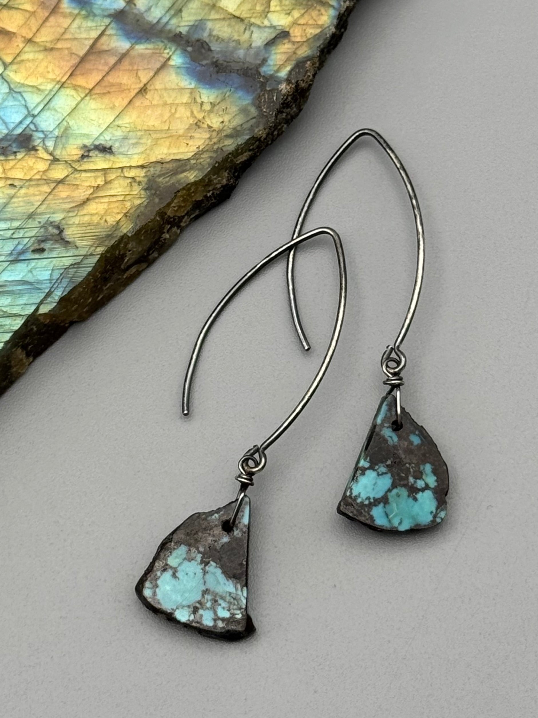 •STRAY• turquoise slab + silver earrings