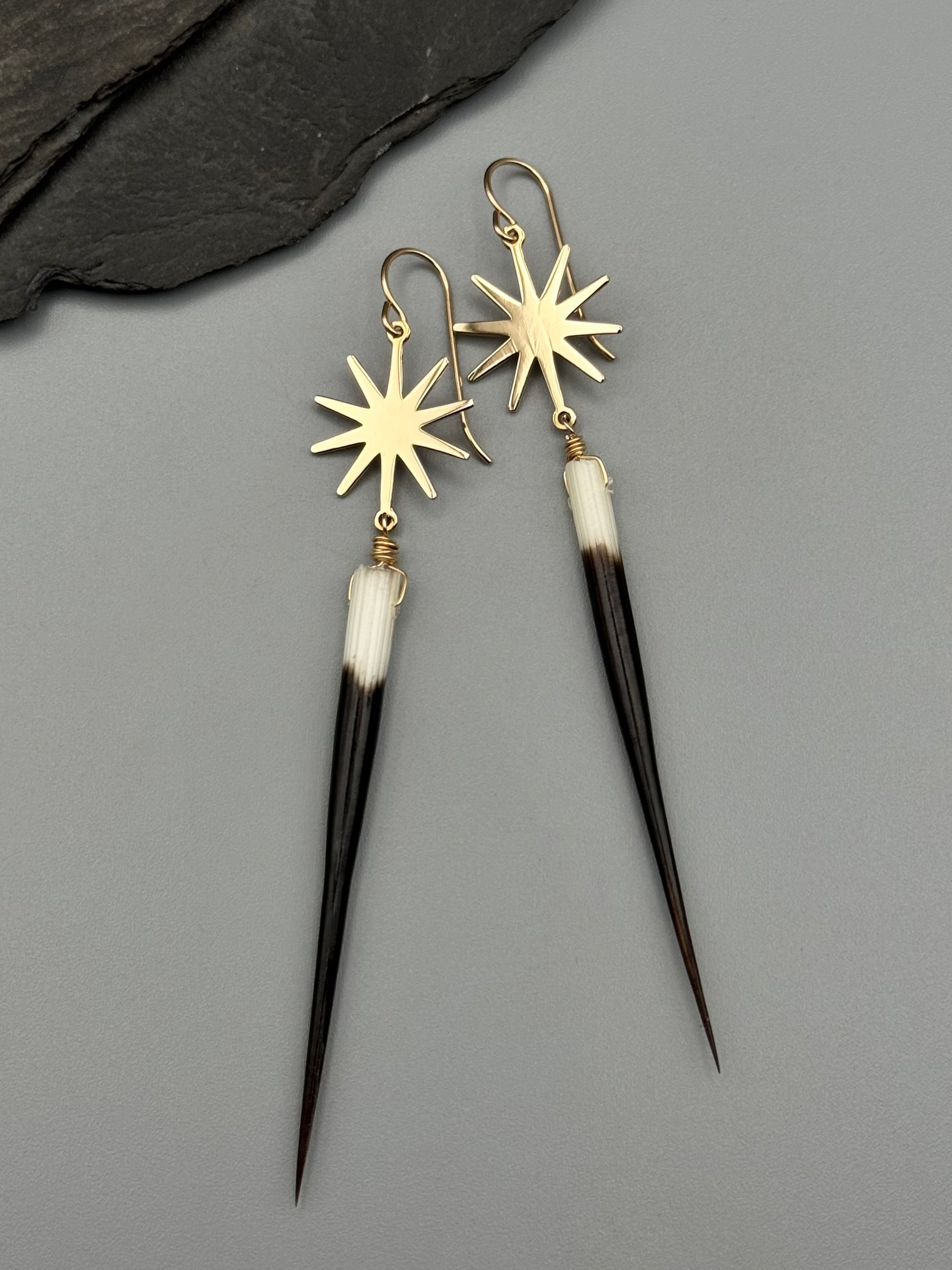 •STARBURST• porcupine quill + gold earrings