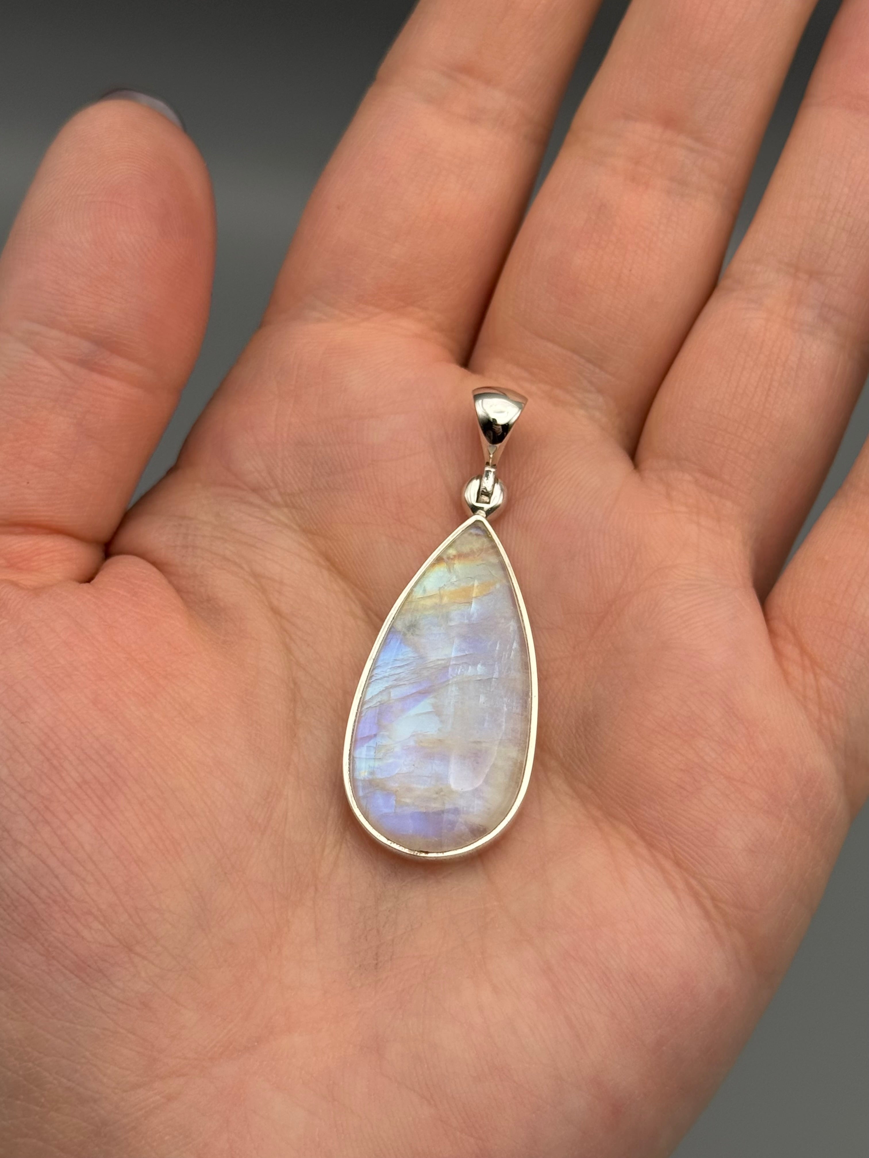 •RAINBOW MOONSTONE - SIMPLE TEARDROP• sterling silver pendant