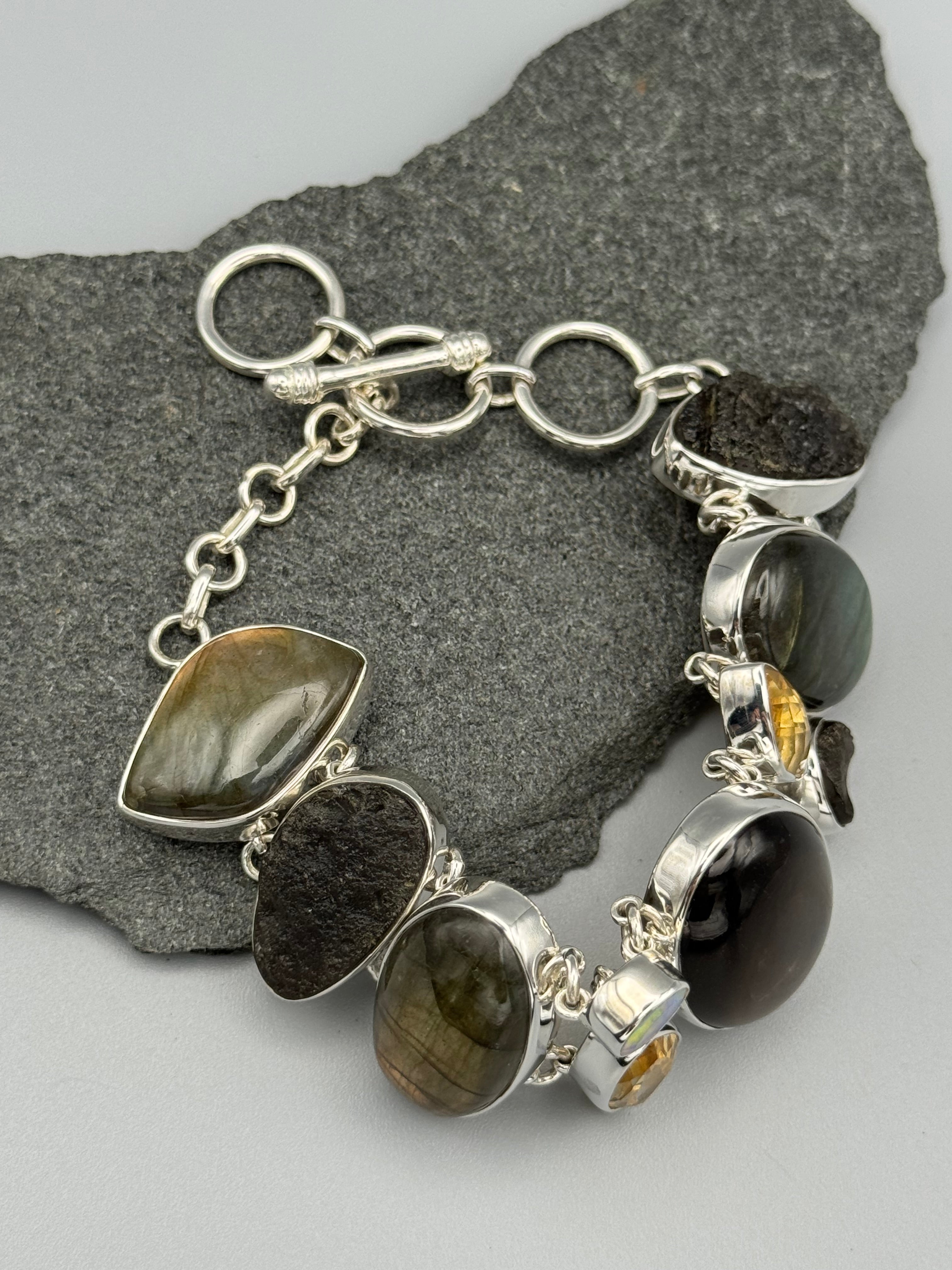 •AGNI MANITITE - MULTI-STONE• linked silver bracelet (7" - 8.5")