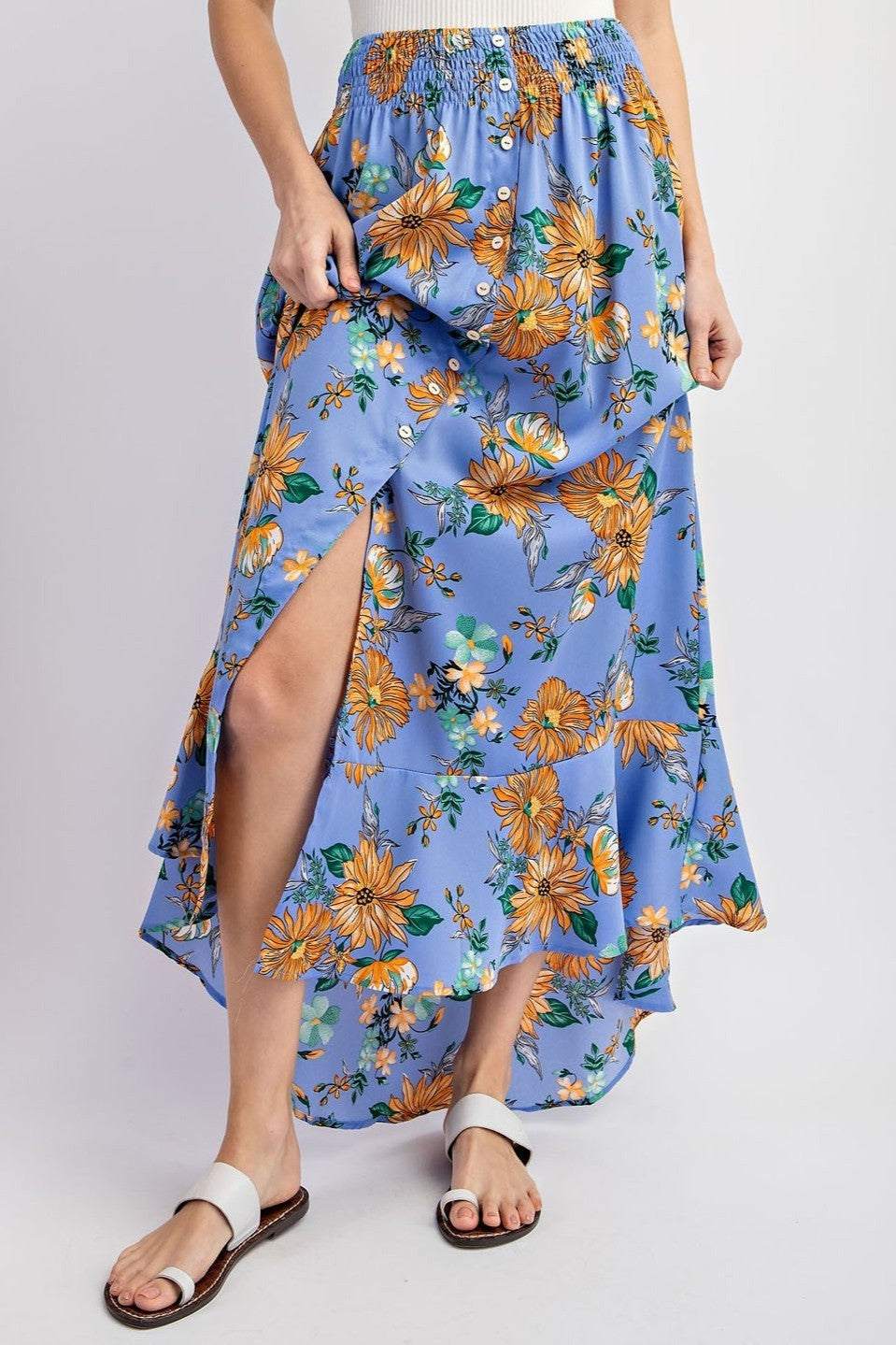 •EMBER• floral smocked waist midaxi skirt