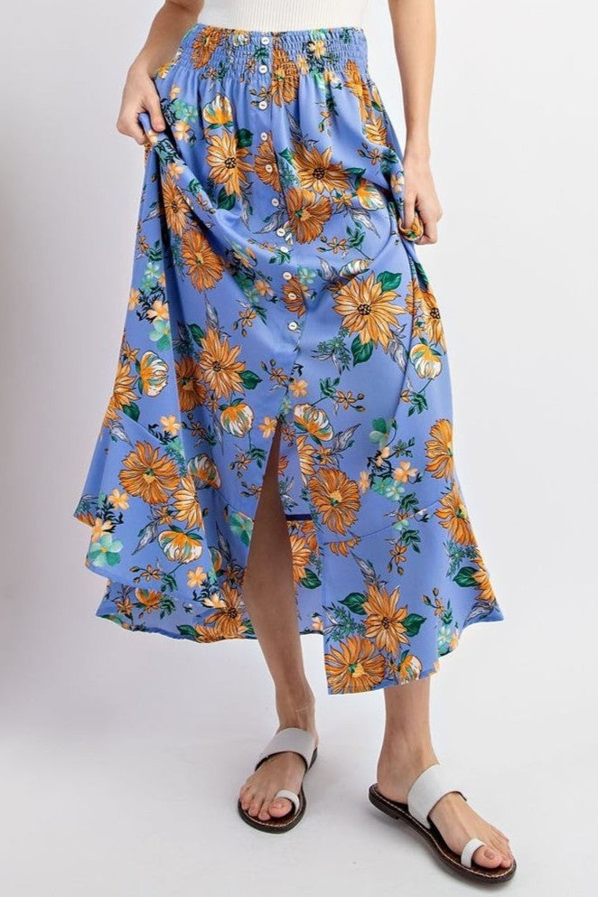 •EMBER• floral smocked waist midaxi skirt