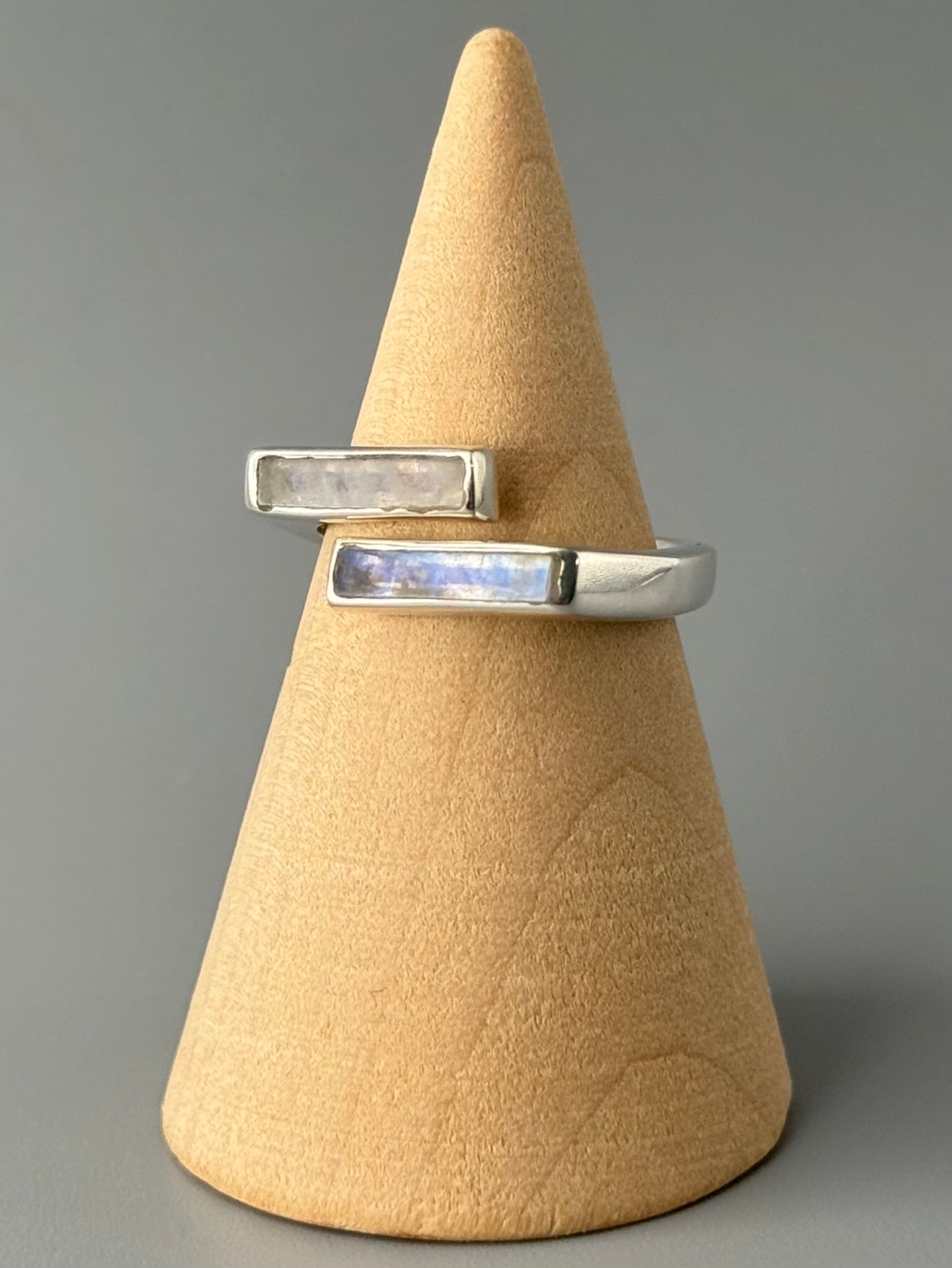 •RAINBOW MOONSTONE - LIL' BARS• adjustable silver ring