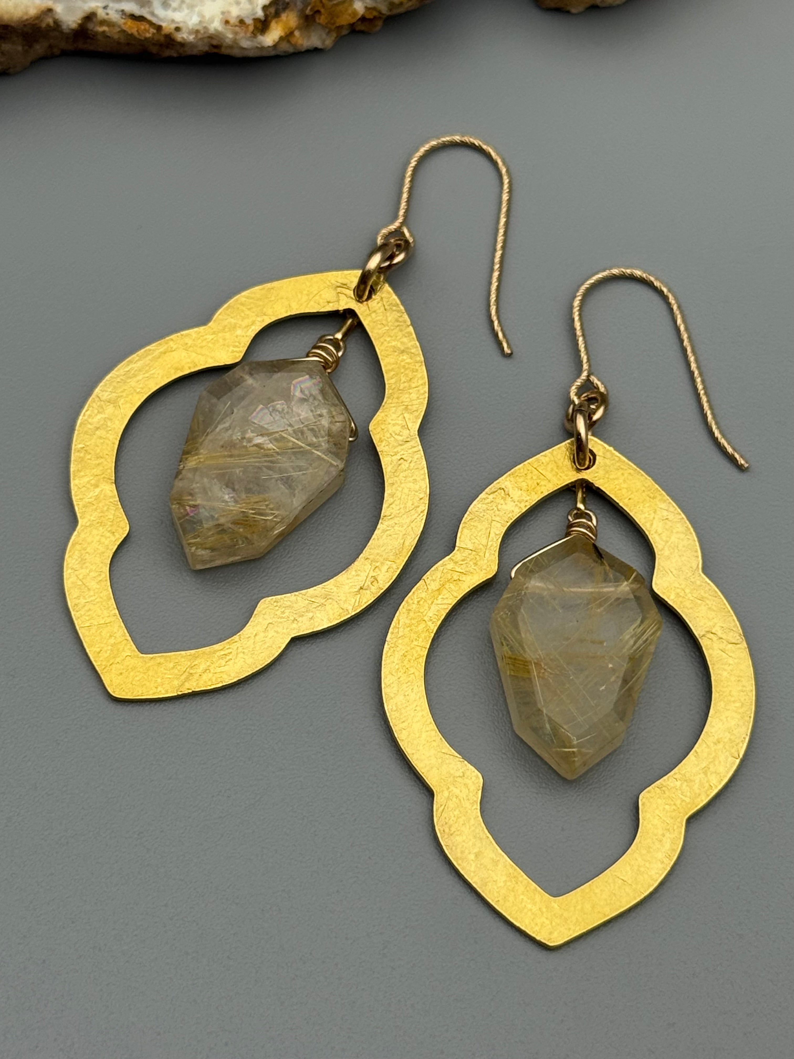 •ARABESQUE• rutilated quartz + gold earrings