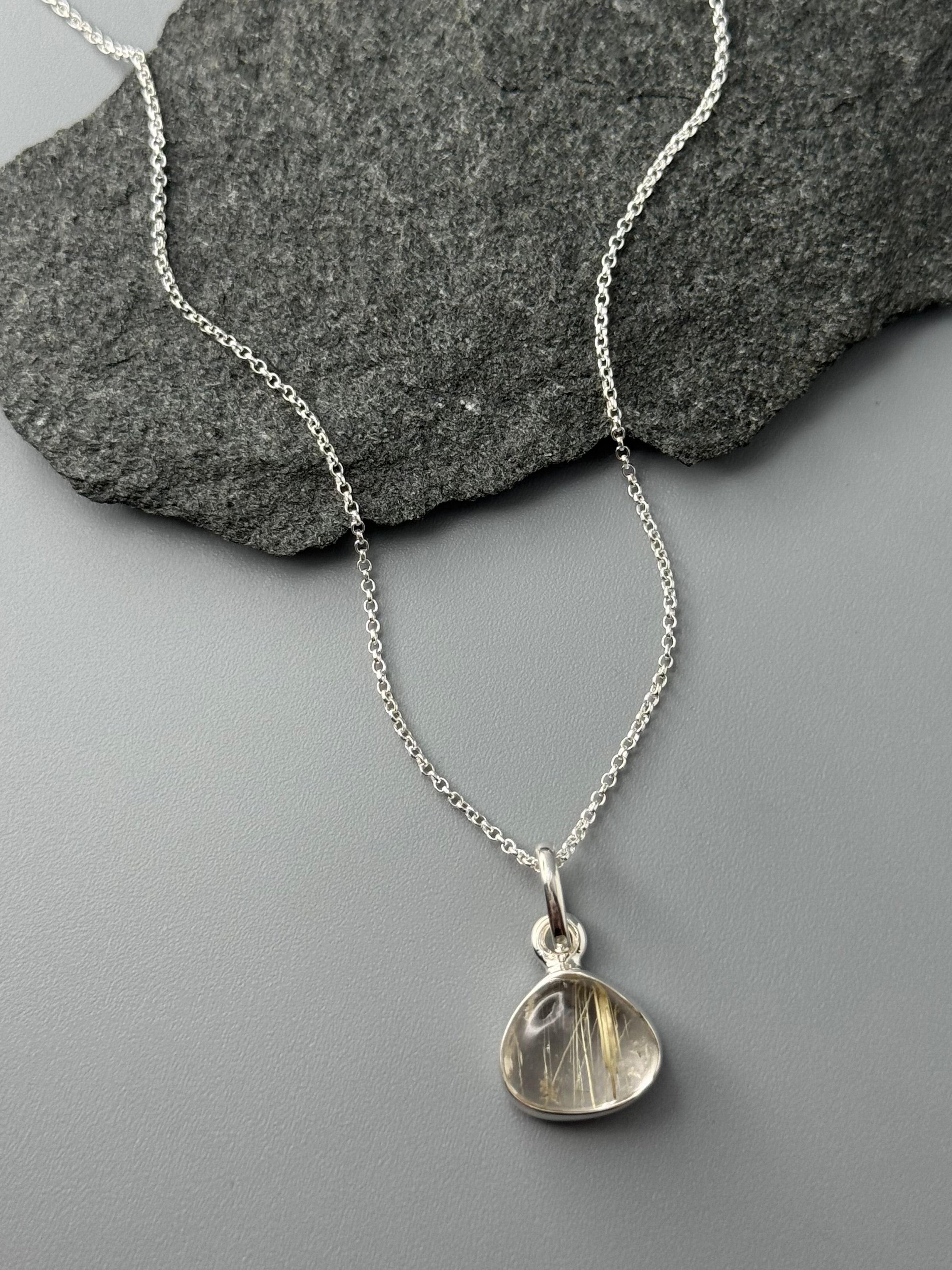 •RUTILATED QUARTZ - MINI TEARDROP• sterling silver necklace (18" long)