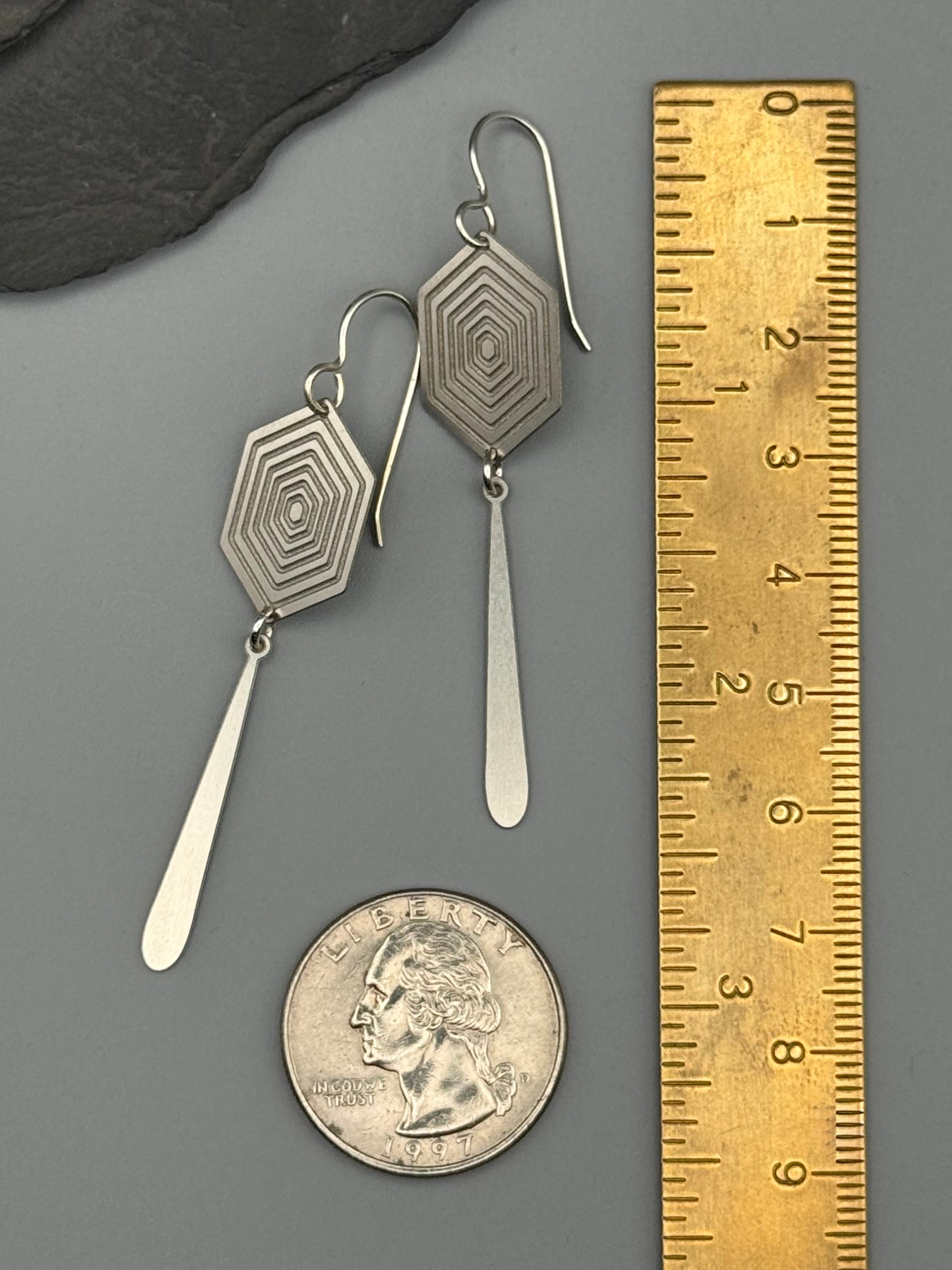 •HEX DROPS• silver dangle earrings