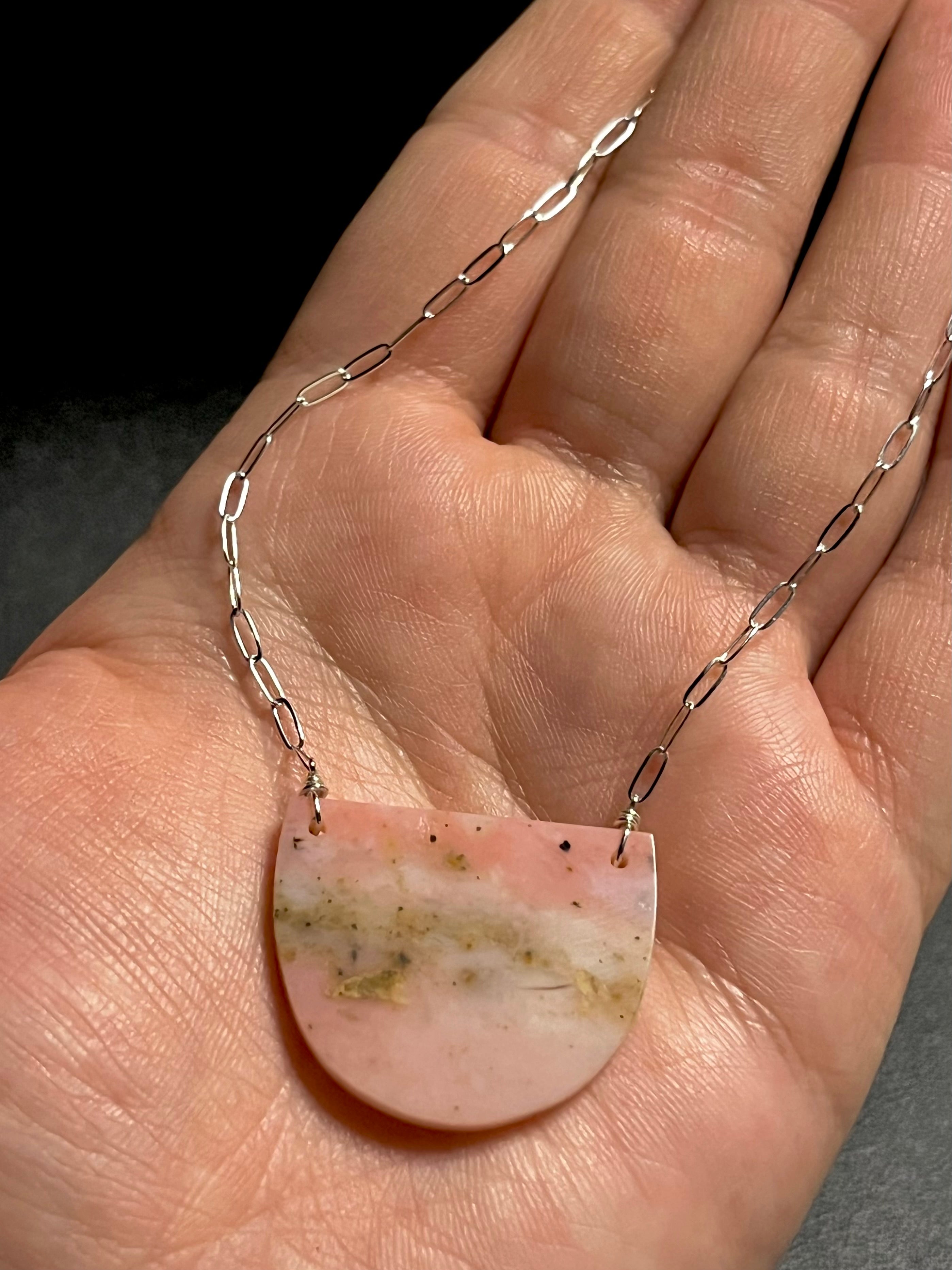 •AEON• pink opal + silver necklace (18"-20")