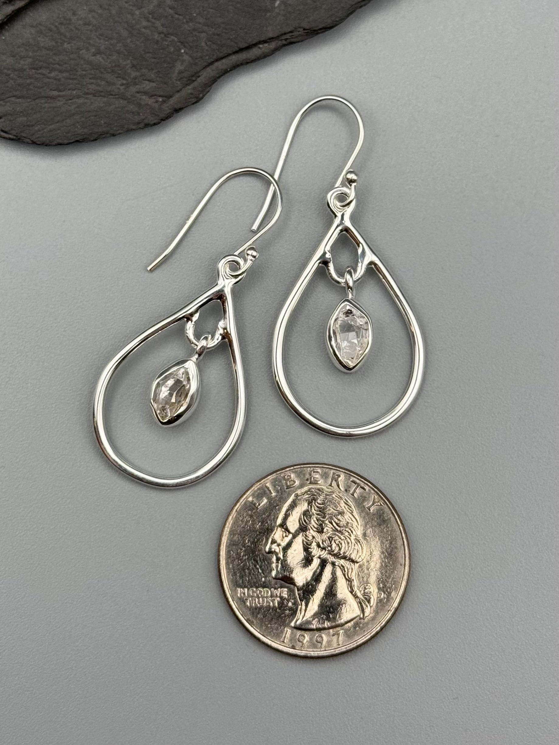 •OPEN TEARDROP• herkimer diamond + silver dangle earrings