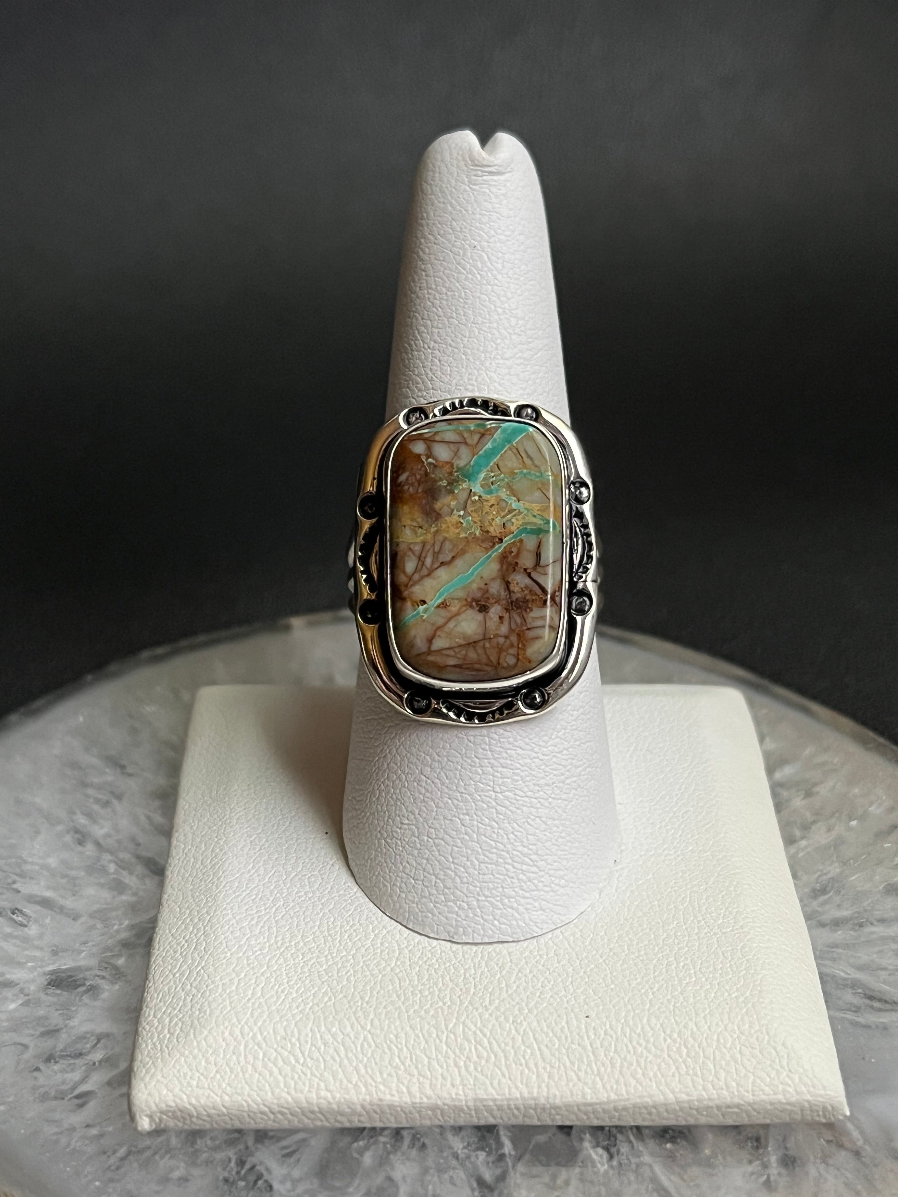 •BOULDER TURQUOISE• Navajo silver ring - size 9.25
