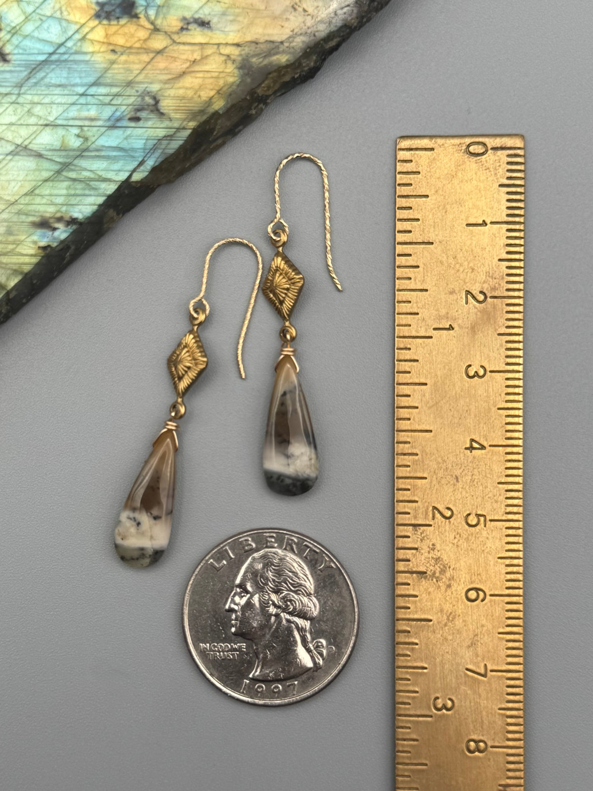 •AGATHA• dendritic opal tear + gold earrings