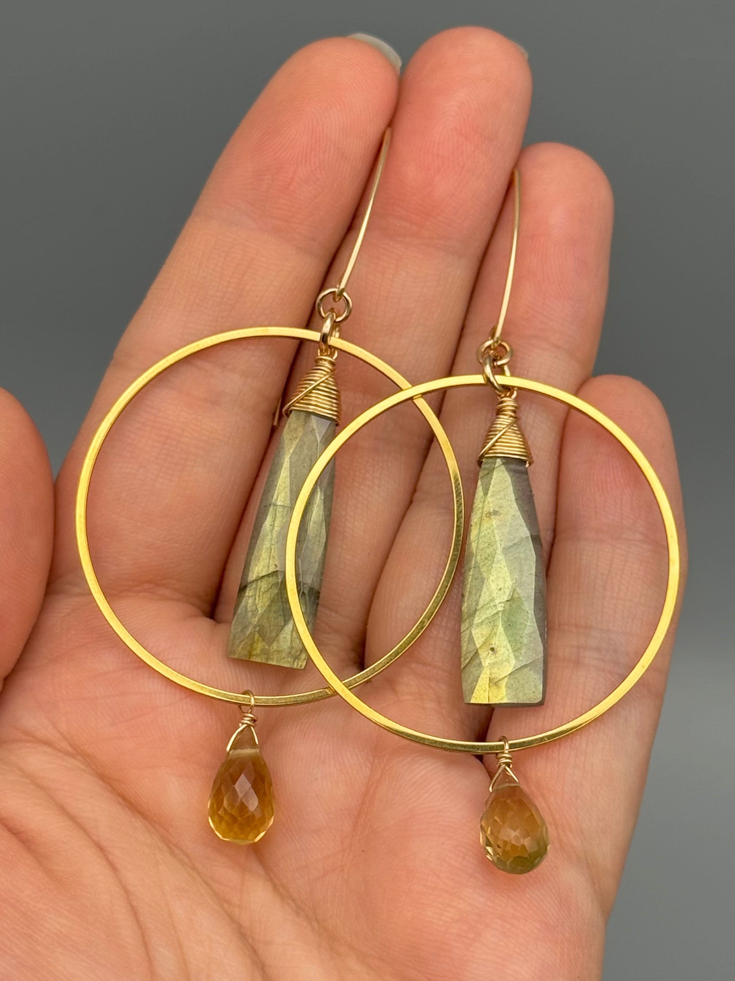 •LUNA• labradorite + citrine gold earrings