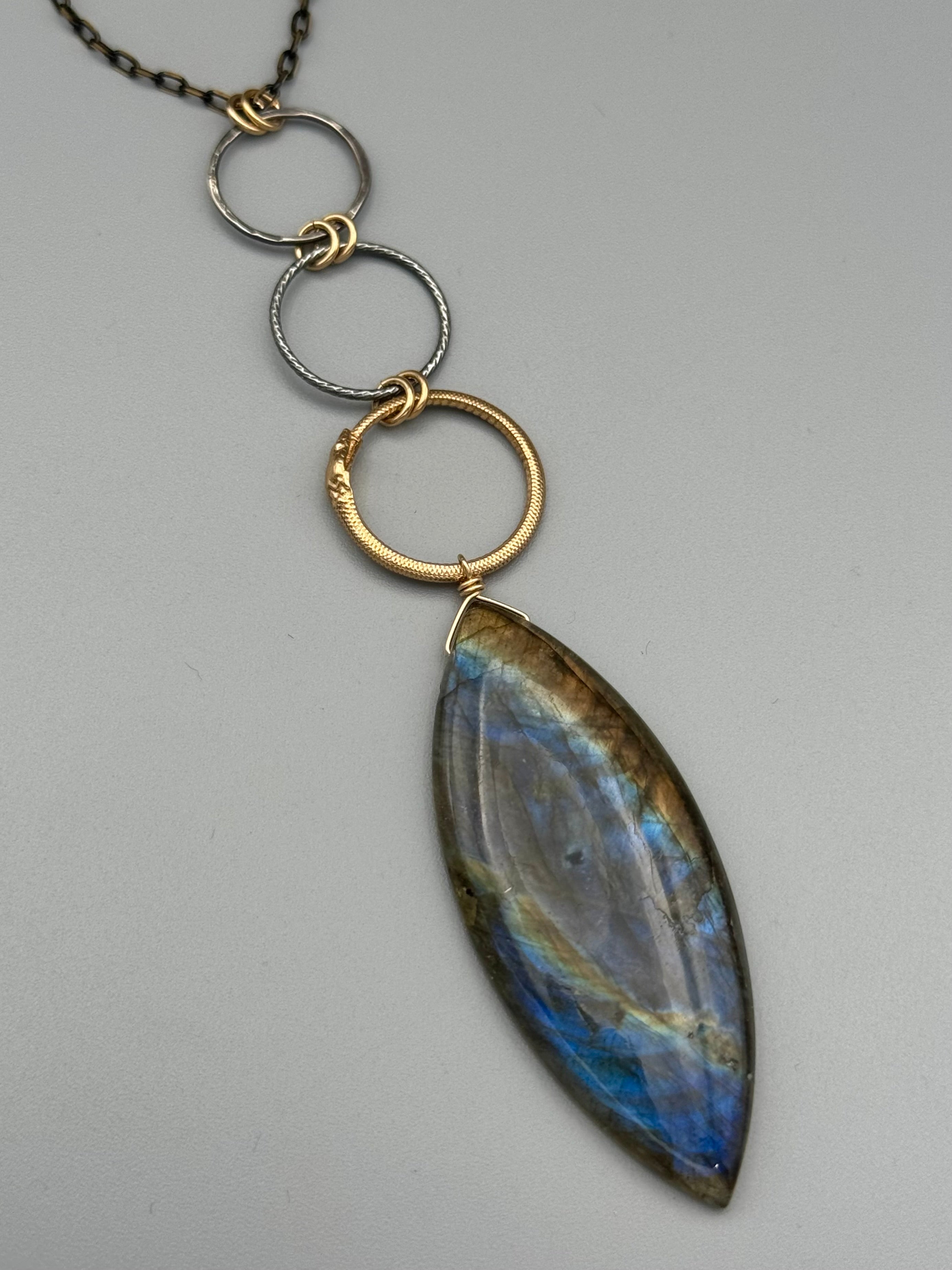 •NĀGA• labradorite marquise + mixed metal necklace (26"-28" long)