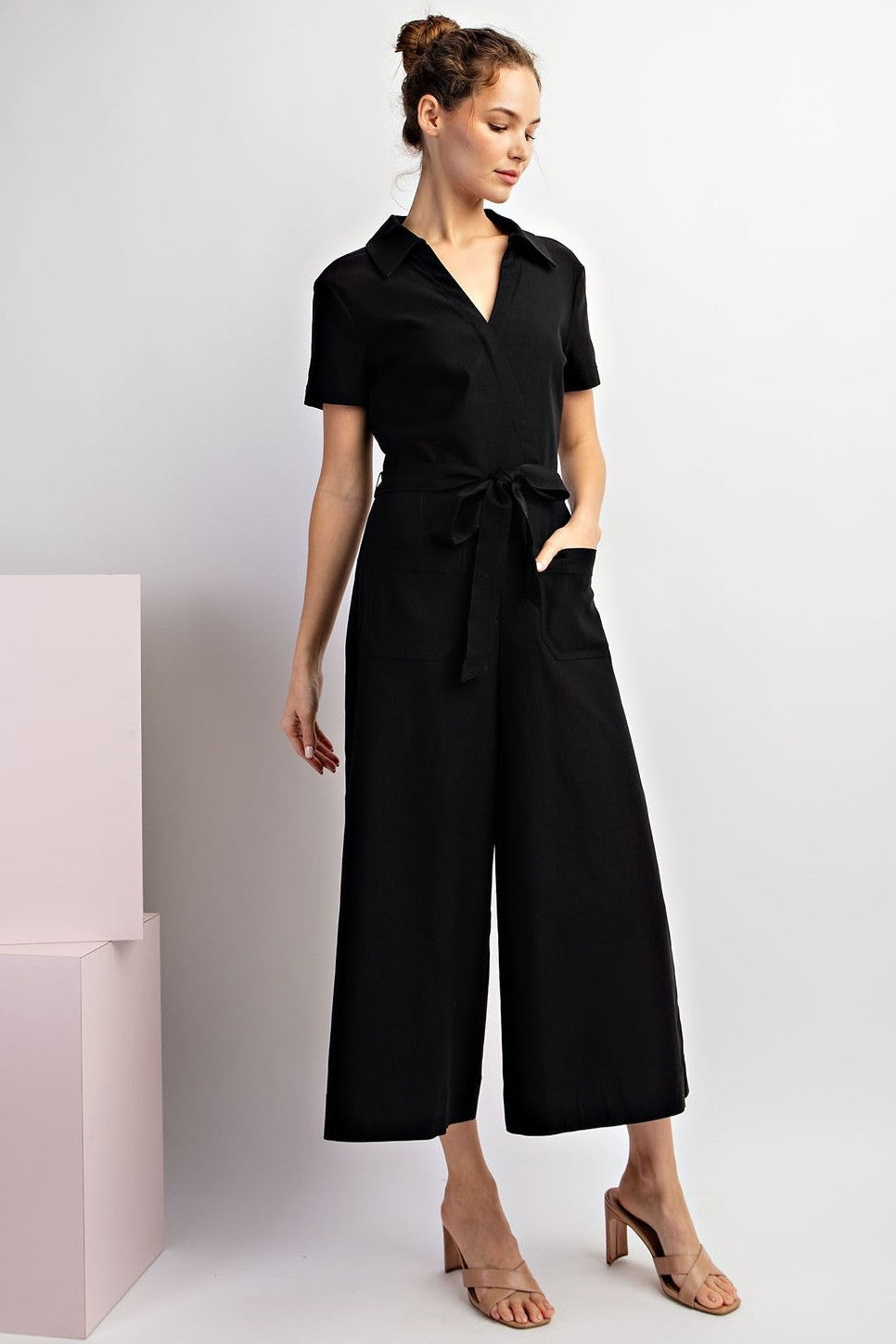 •ANDREA• collared short sleeve jumpsuit