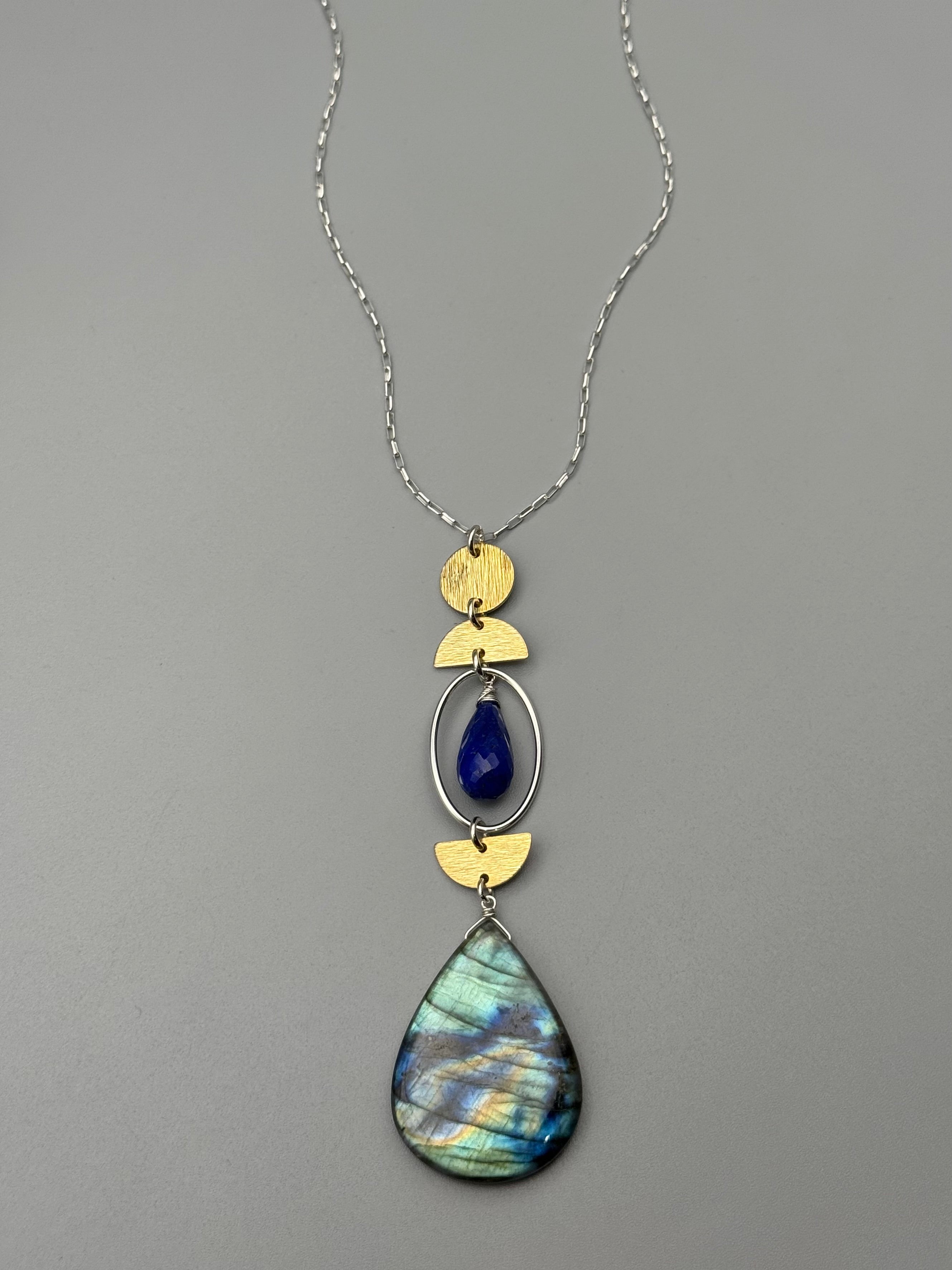 •NYX• lapis + labradorite mixed metal necklace (26"-28" long)