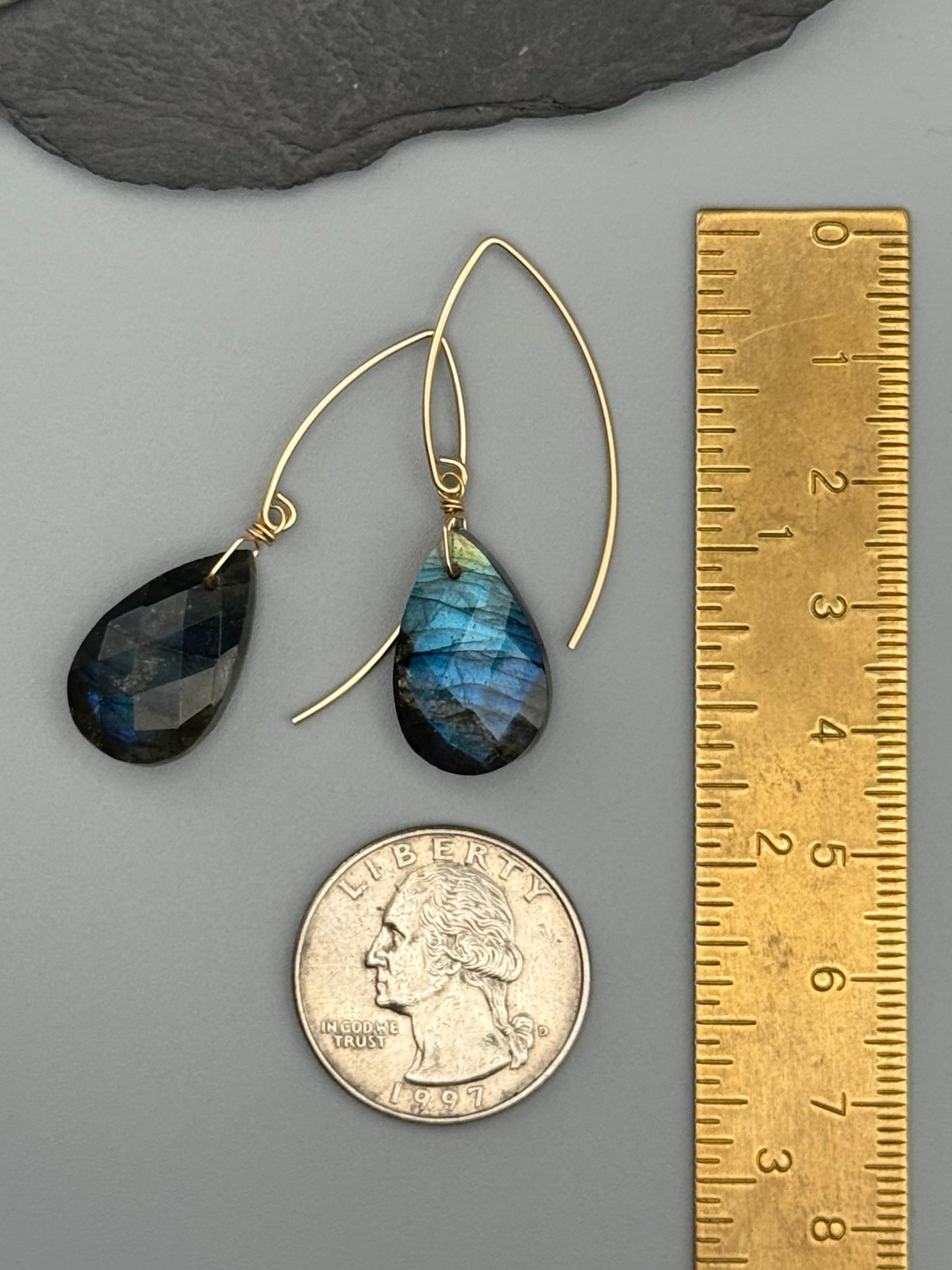 •STRAY• faceted labradorite tear + gold earrings