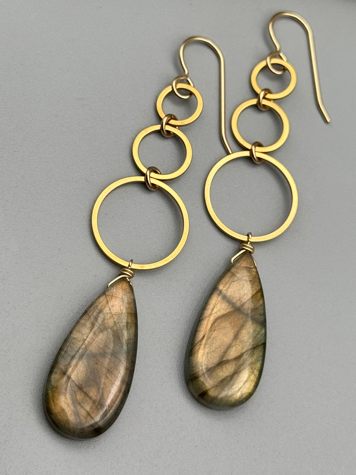 •SIX OF CUPS• golden labradorite tear + gold earrings