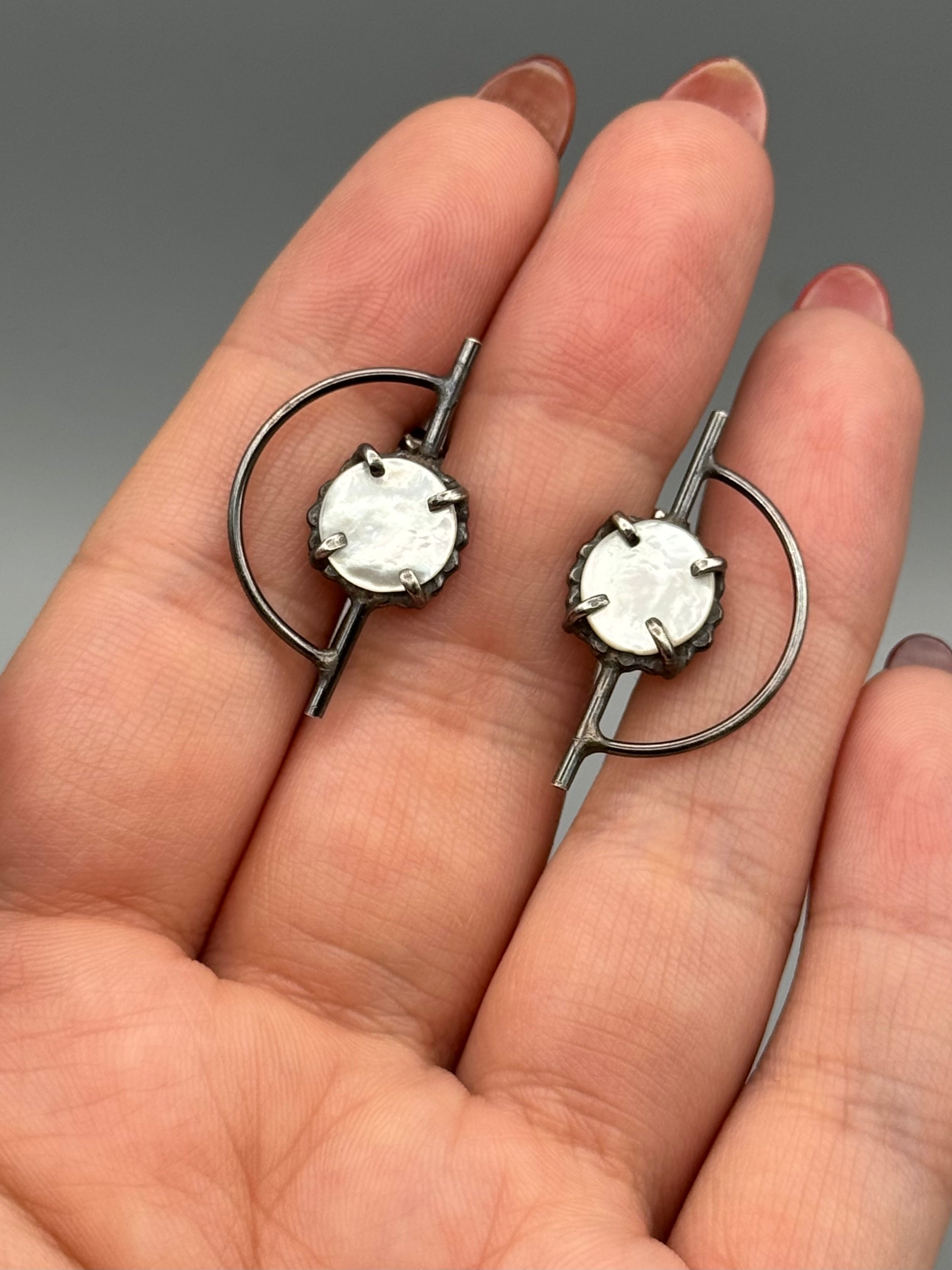 •ORBITAL• mother of pearl + silver post earrings