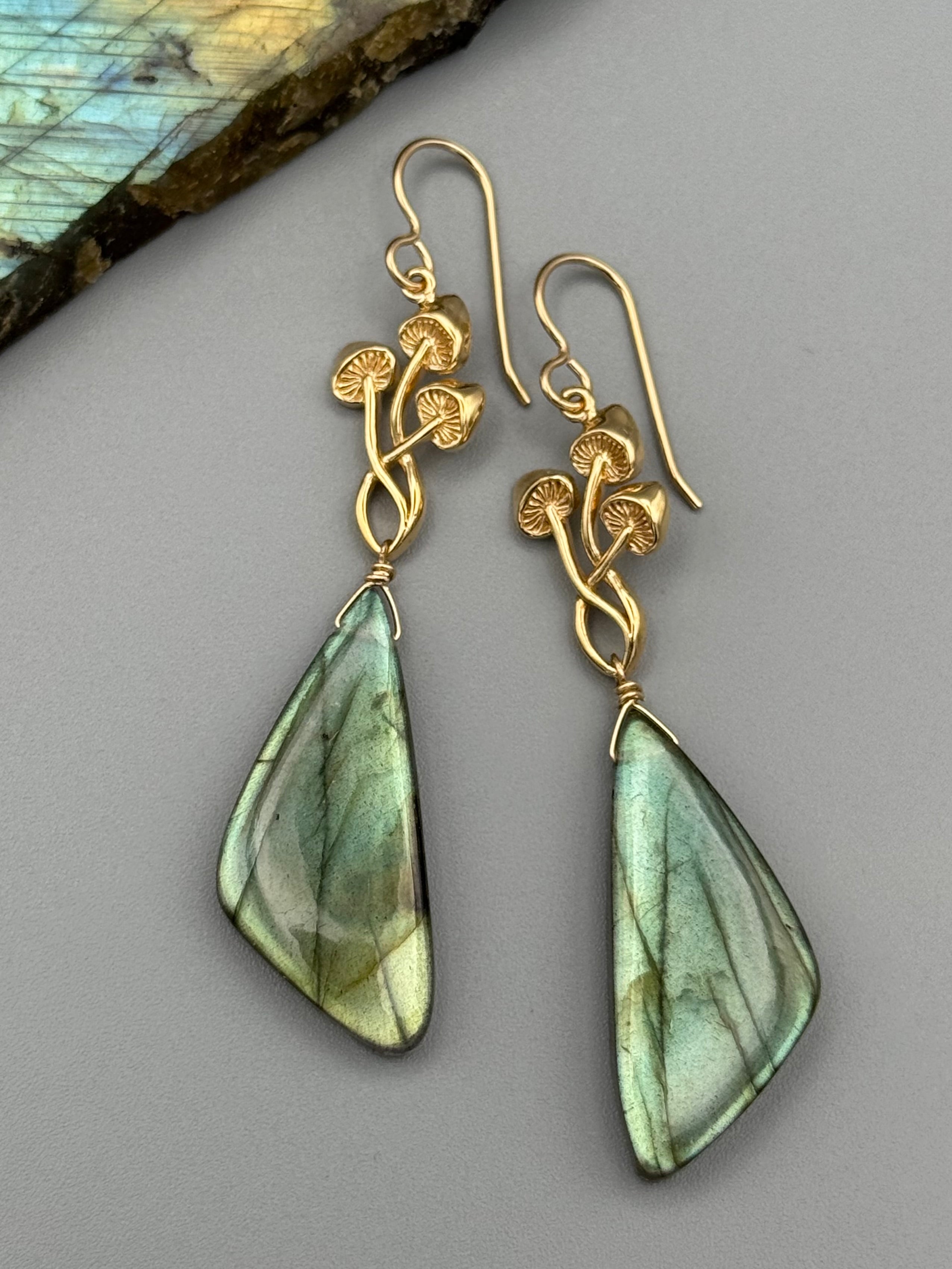 •FOREST FRIENDS• labradorite wing + gold earrings