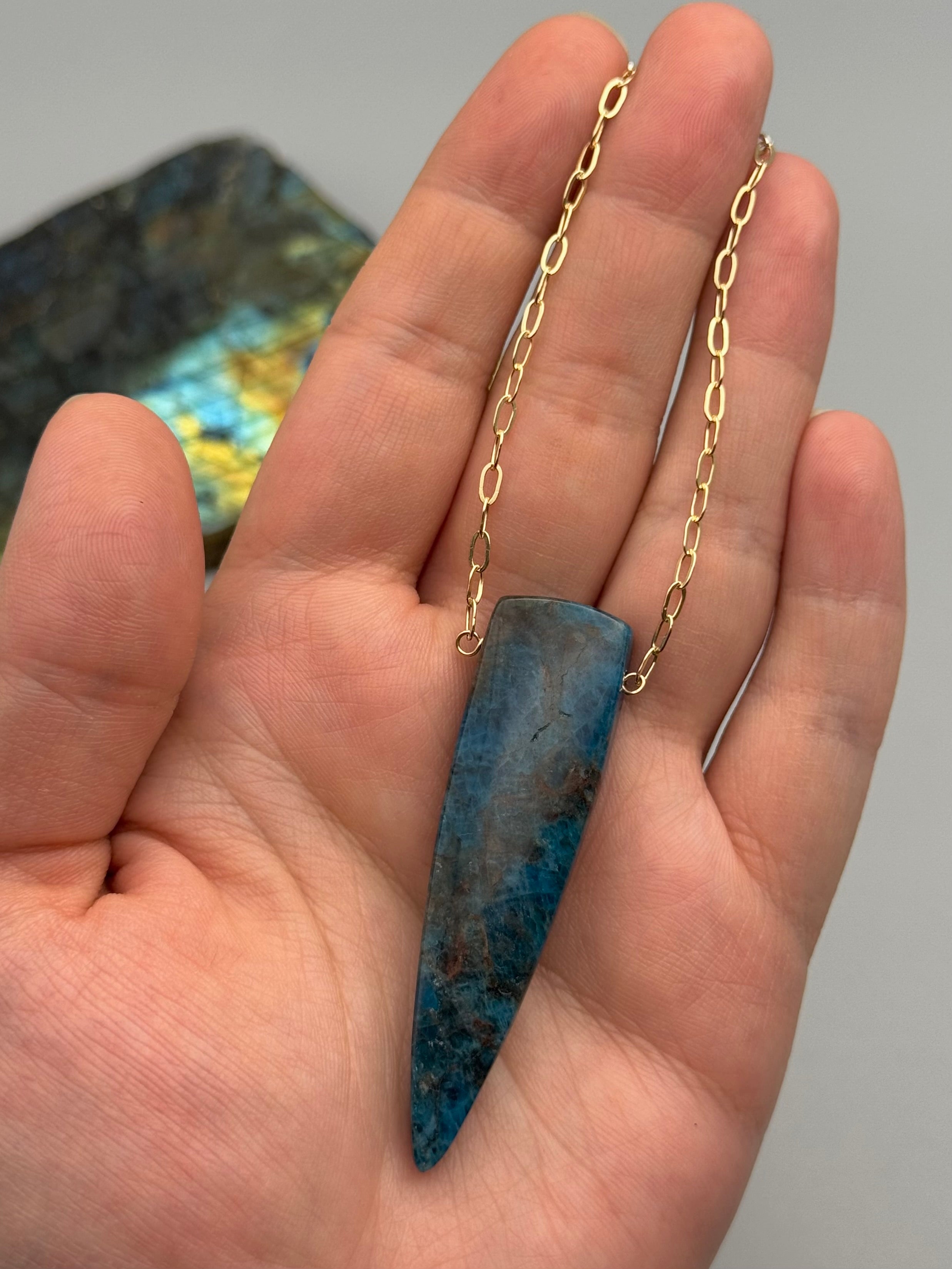 •AEON• blue apatite fang + gold necklace (16"-18" long)