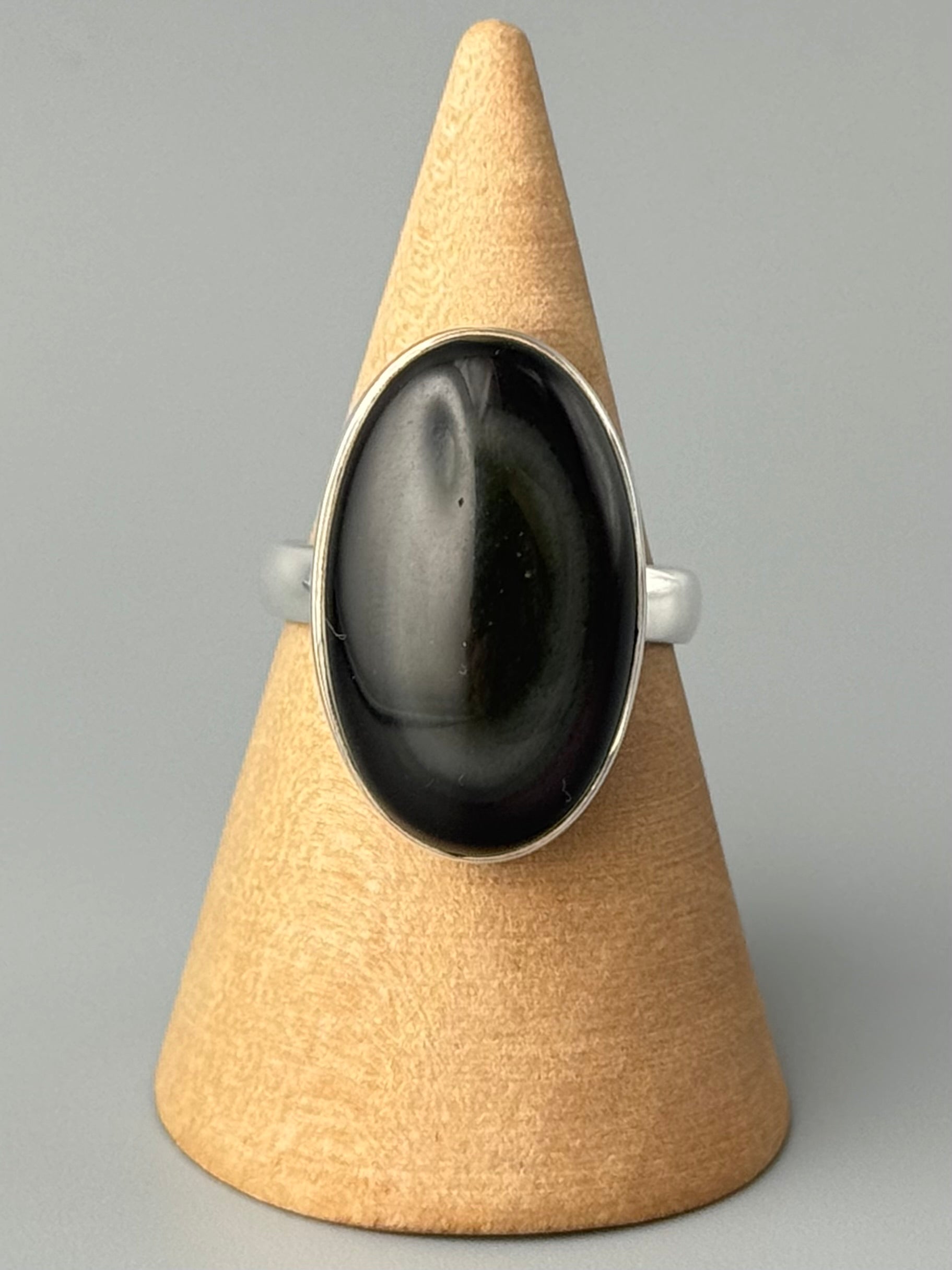 •RAINBOW OBSIDIAN - OVAL• simple bezel silver ring (size 8)