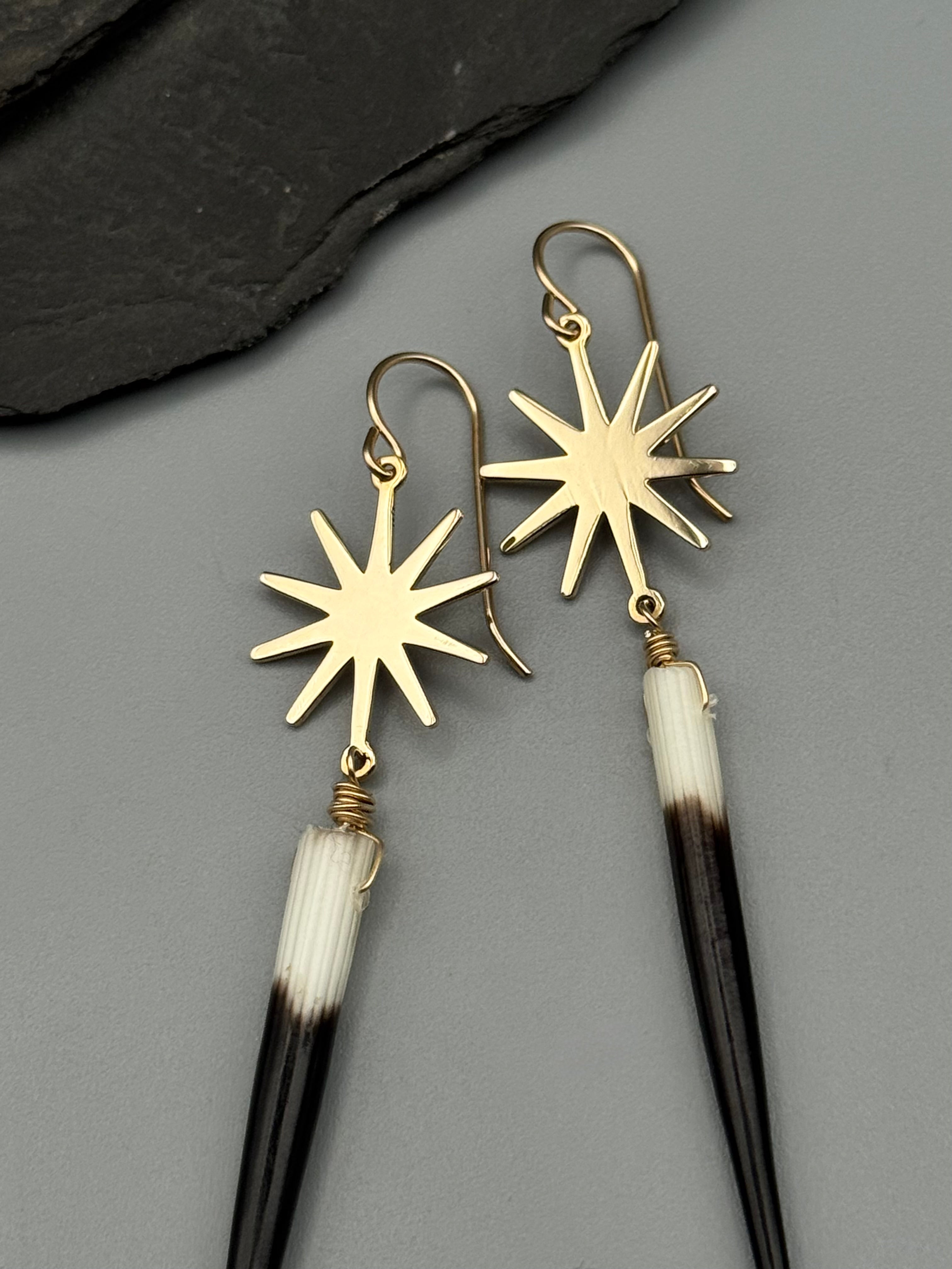 •STARBURST• porcupine quill + gold earrings