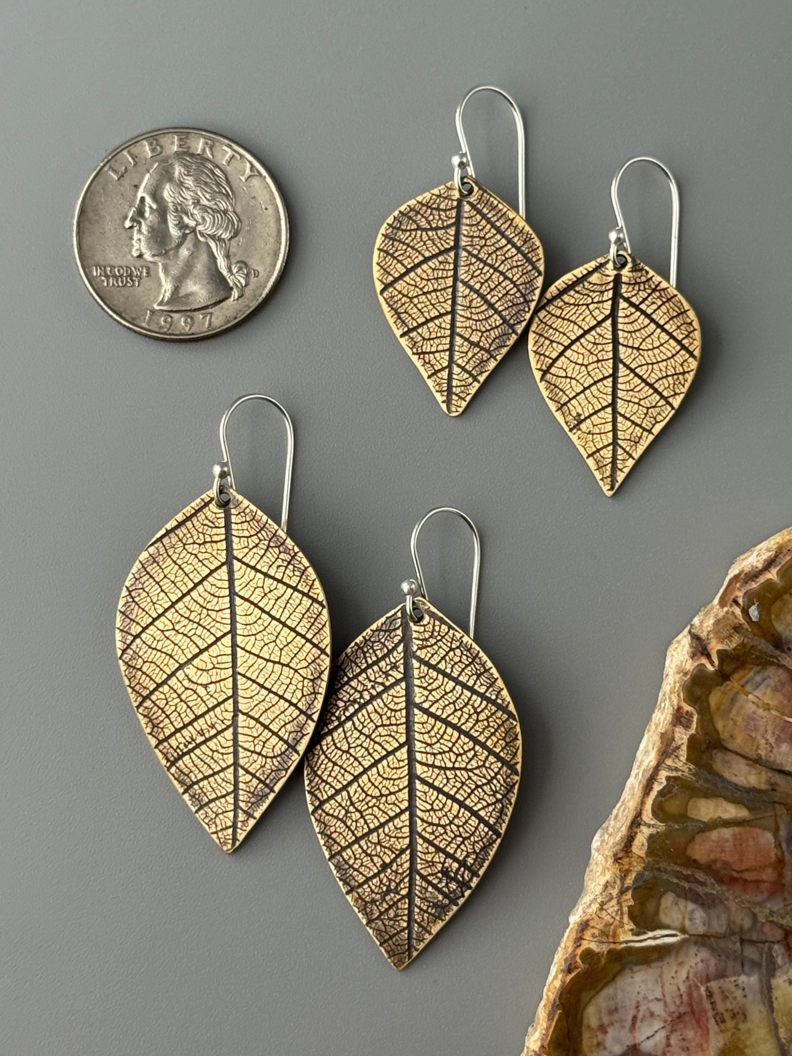 •LEAF• mixed metal dangle earrings