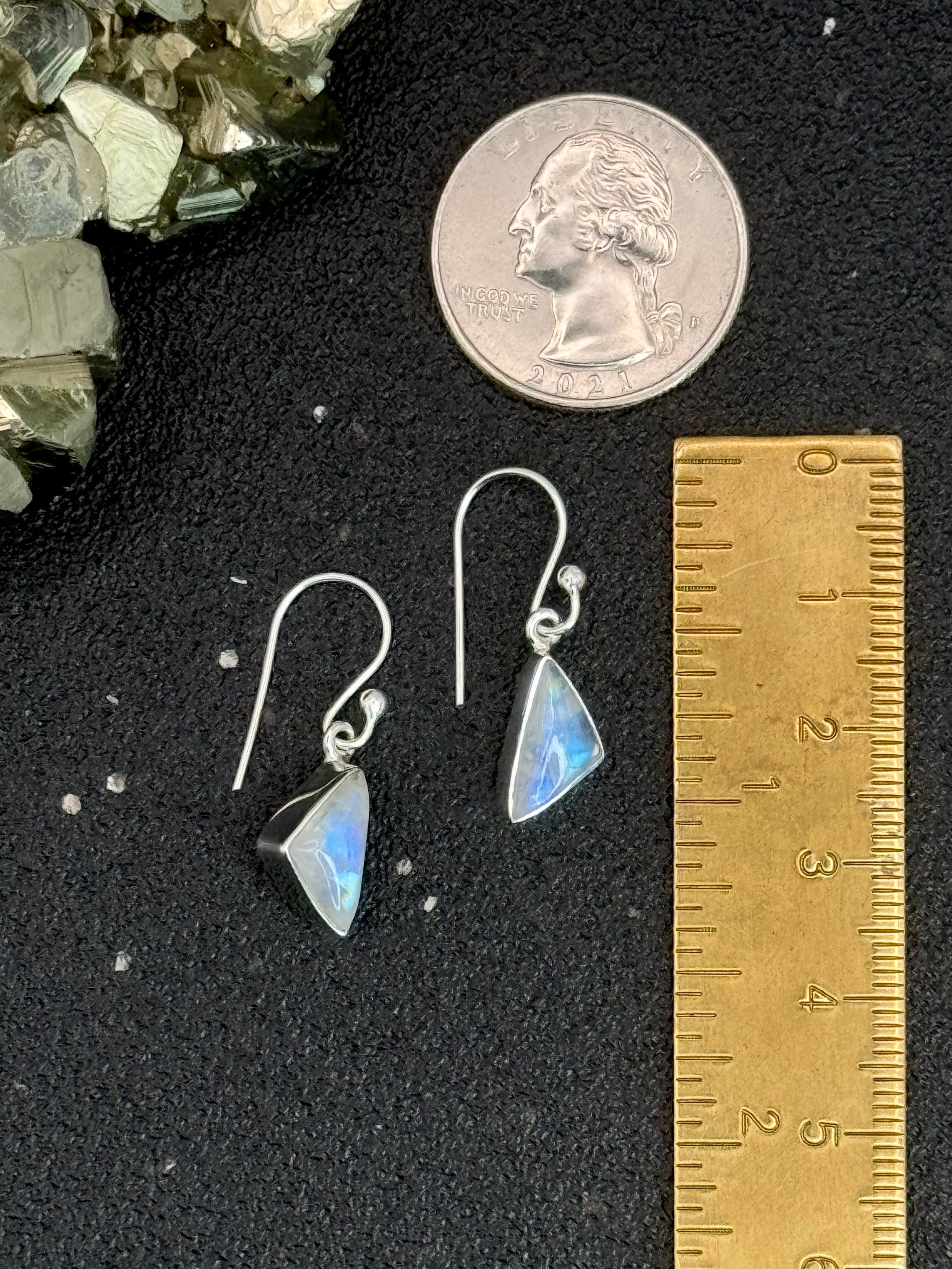 •RAINBOW MOONSTONE SOFT TRIANGLE• silver dangle earrings