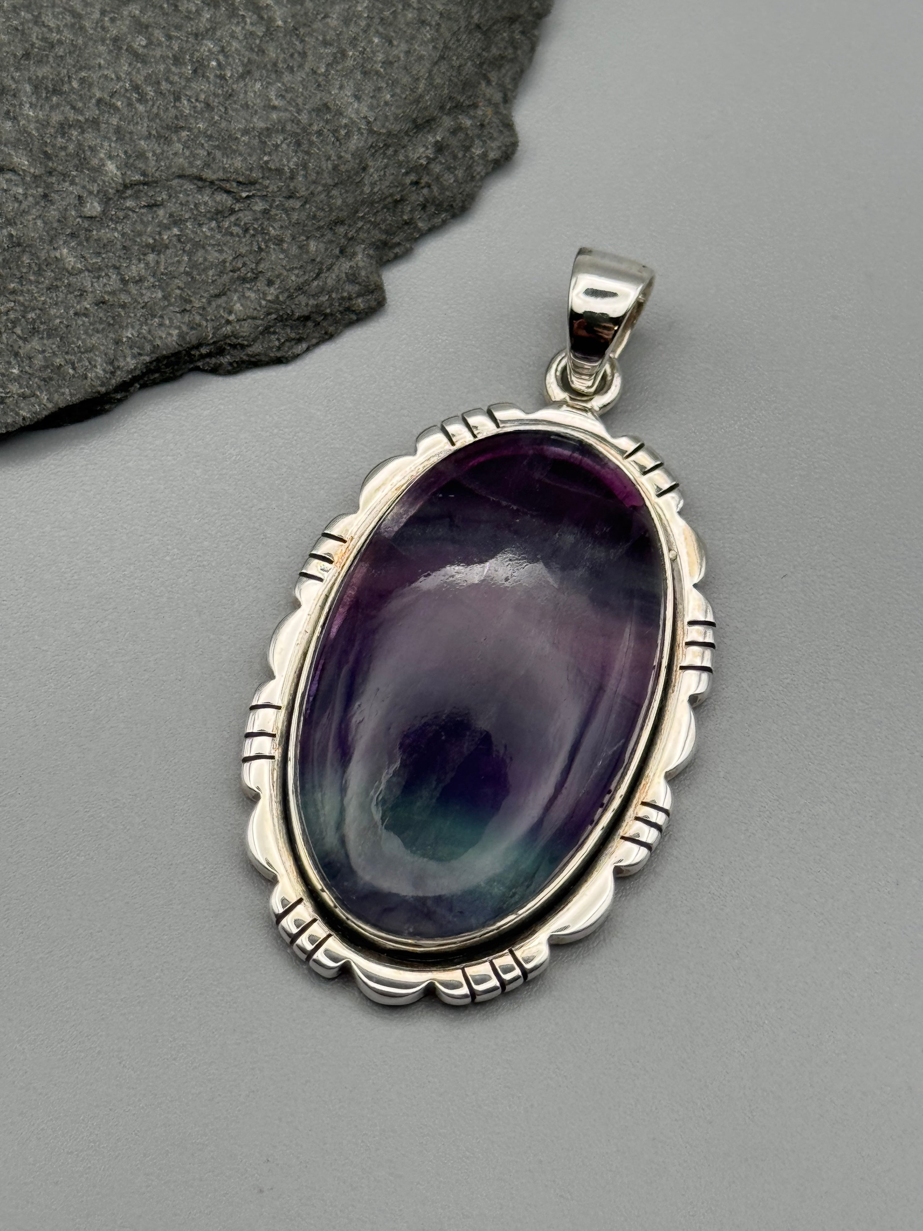 •FLUORITE - OVAL FRAME 3• sterling silver pendant