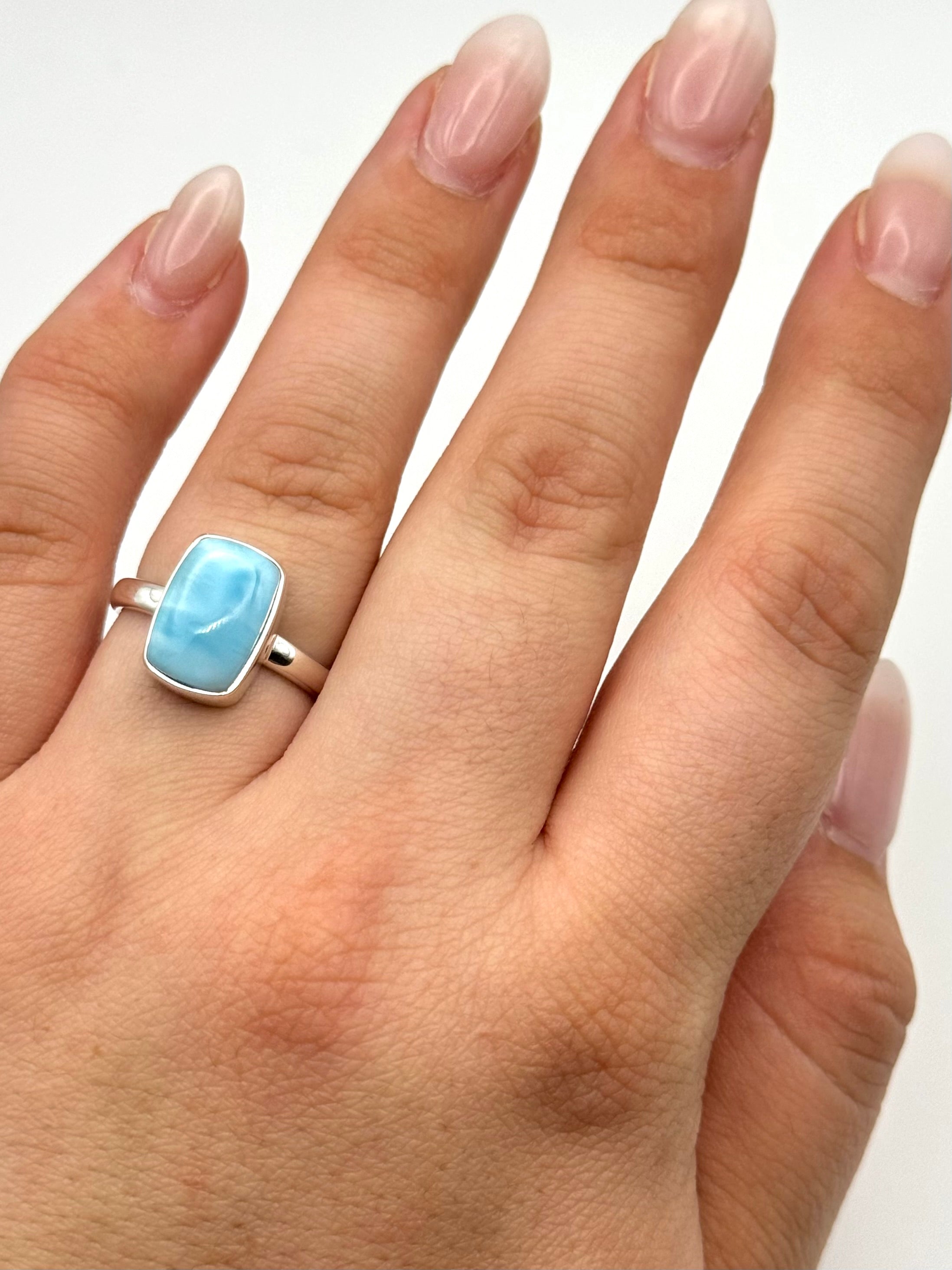 •LARIMAR - MEDIUM SOFT RECTANGLE• silver ring (size 8)