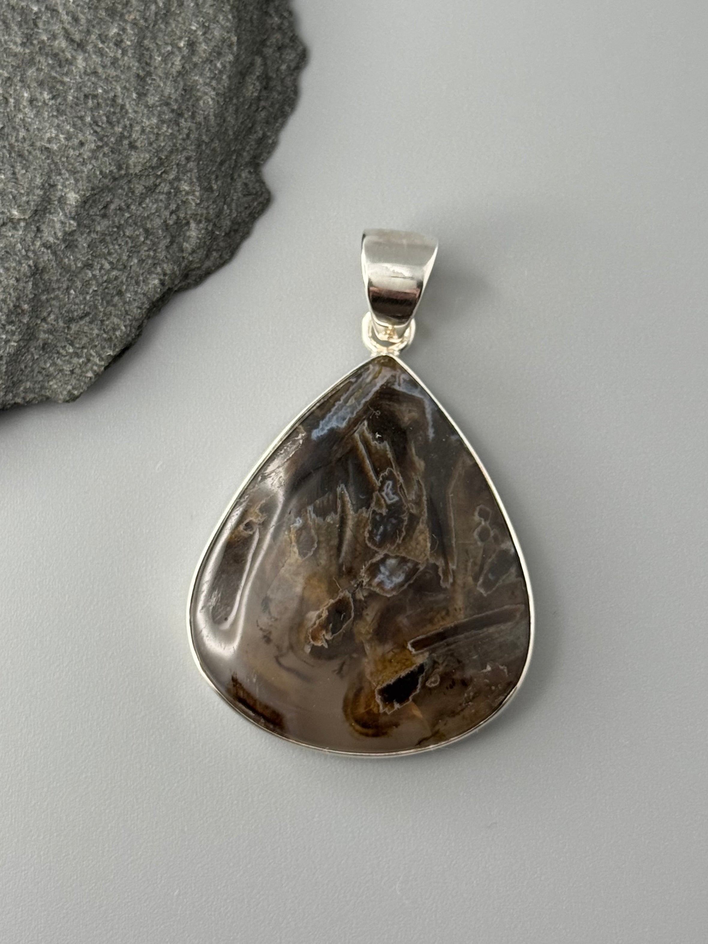 •STICK AGATE - TEARDROP• sterling silver pendant