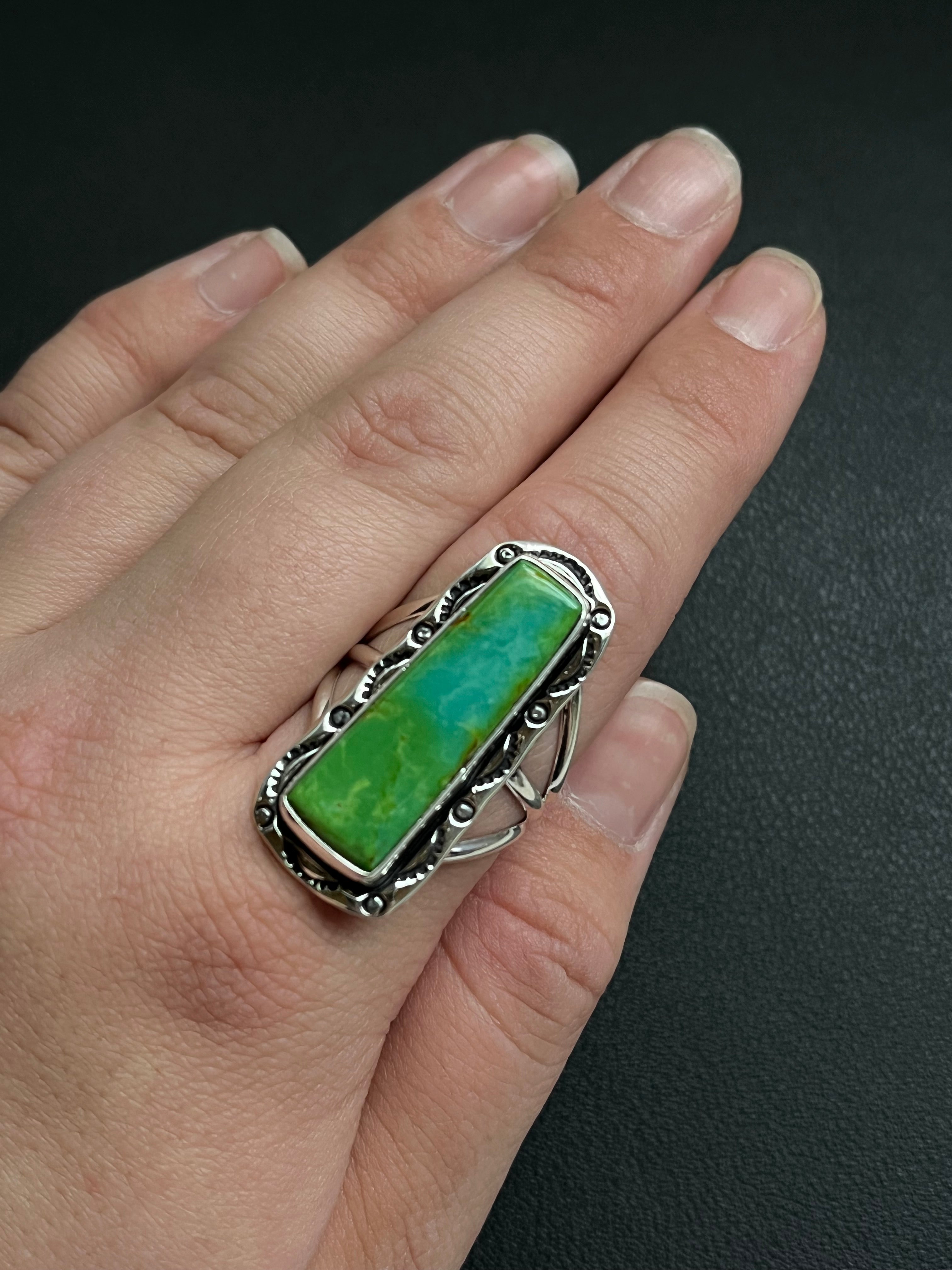 •SONORAN GOLD TURQUOISE• Navajo silver ring - size 10.25