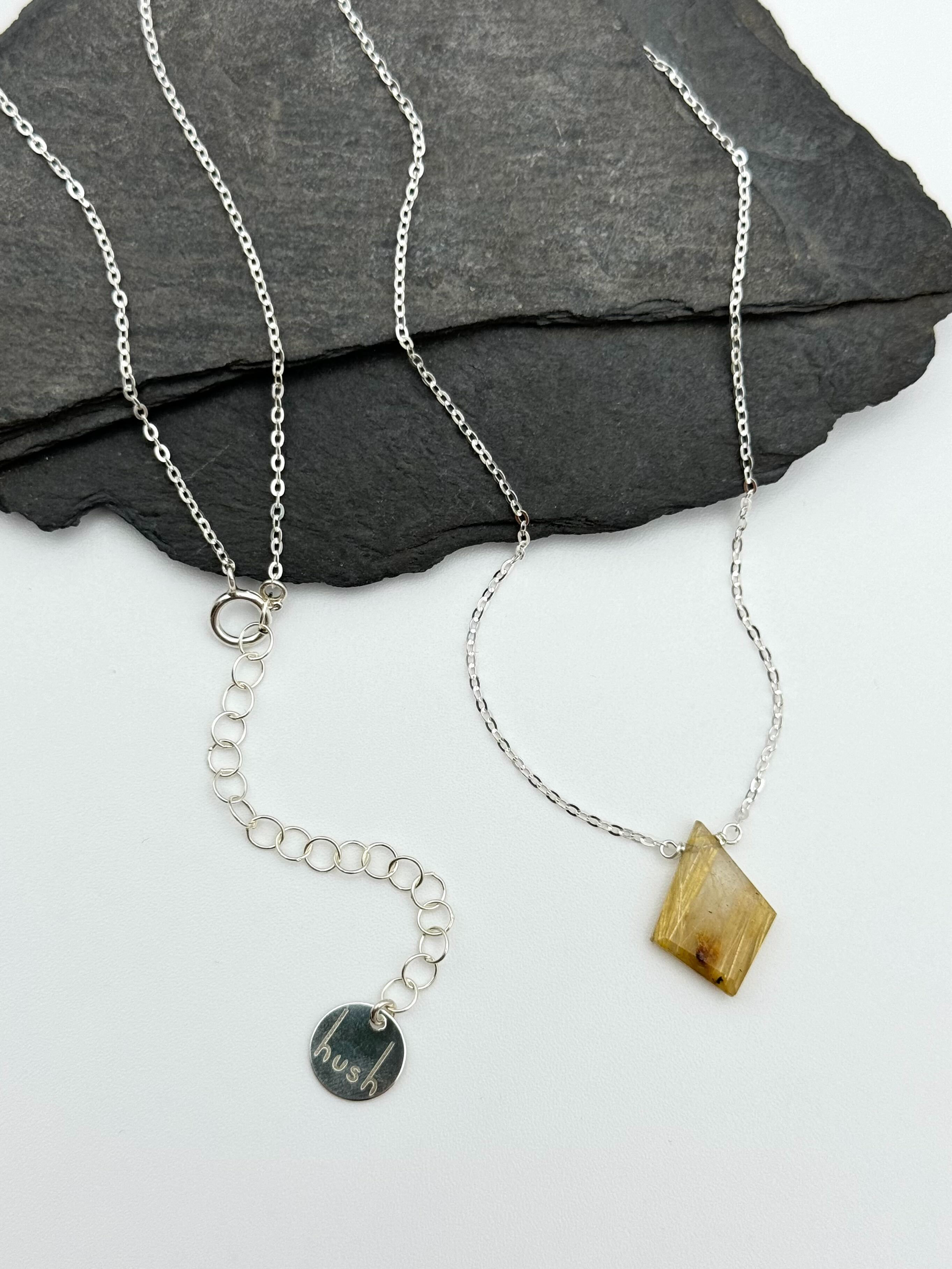 •STRAY• flat faceted rutilated quartz geo's  + silver necklace