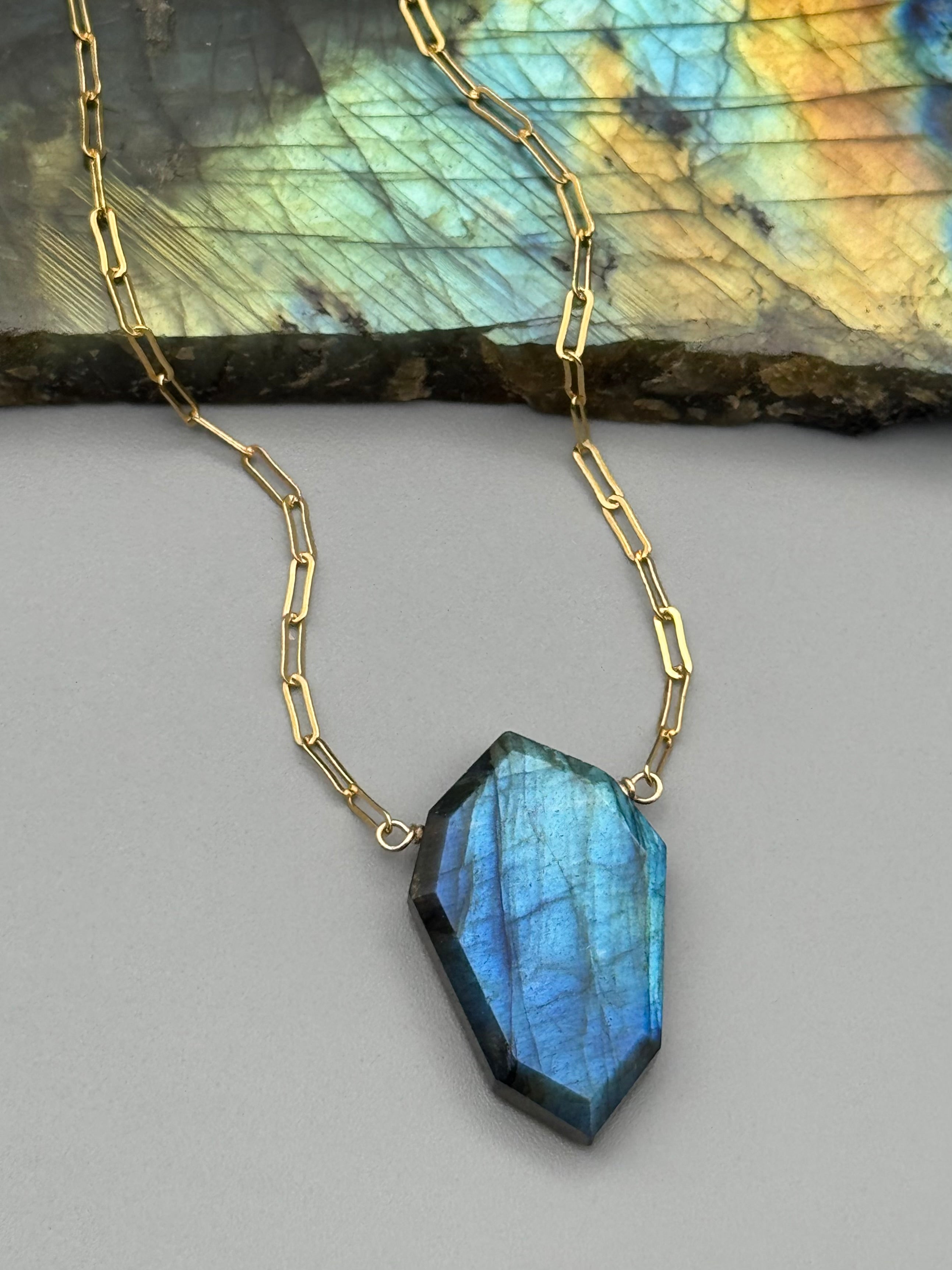 •AEON• labradorite petal + gold necklace (18"-20" long)