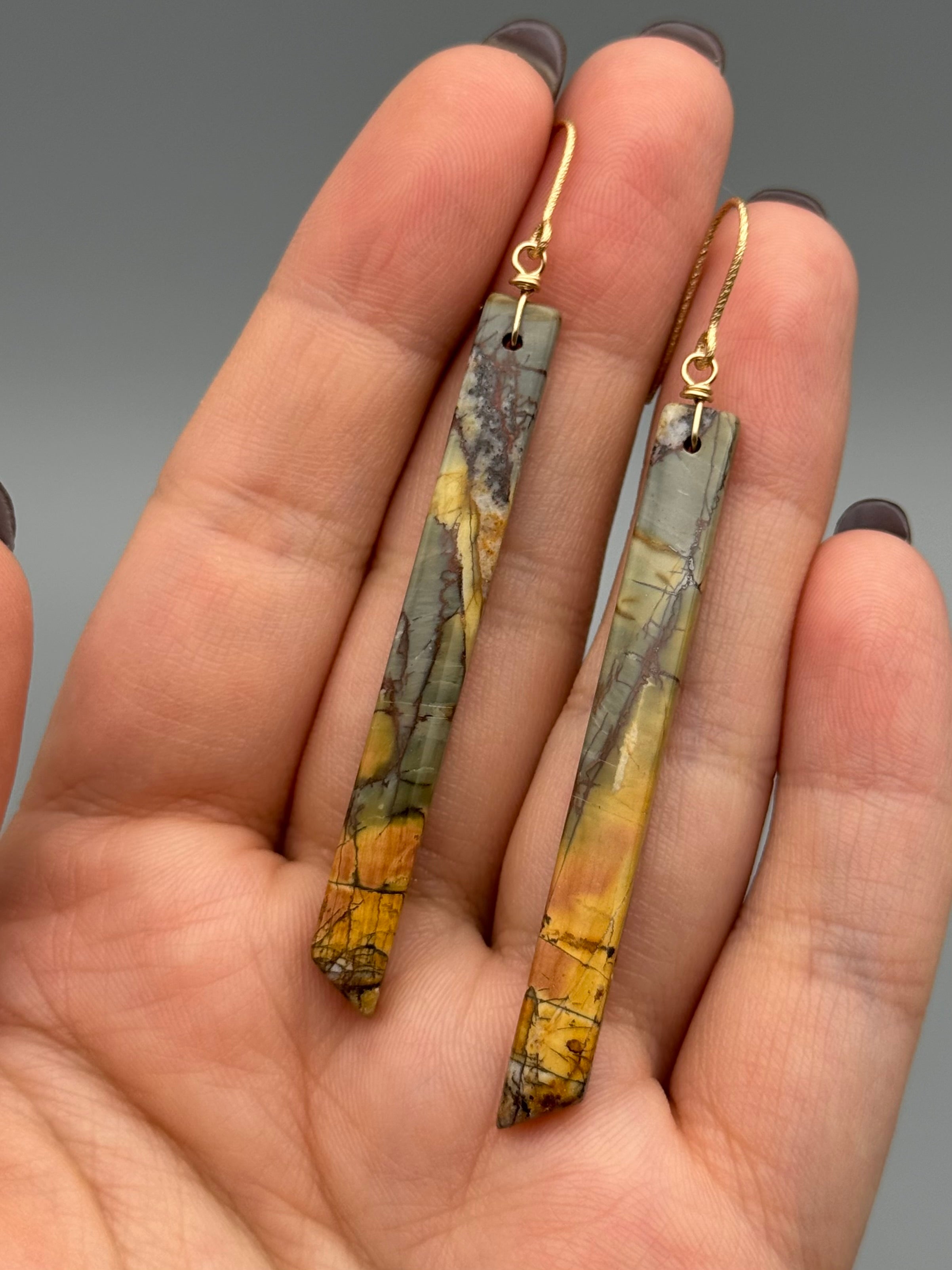 •STRAY• red creek jasper stick + gold earrings
