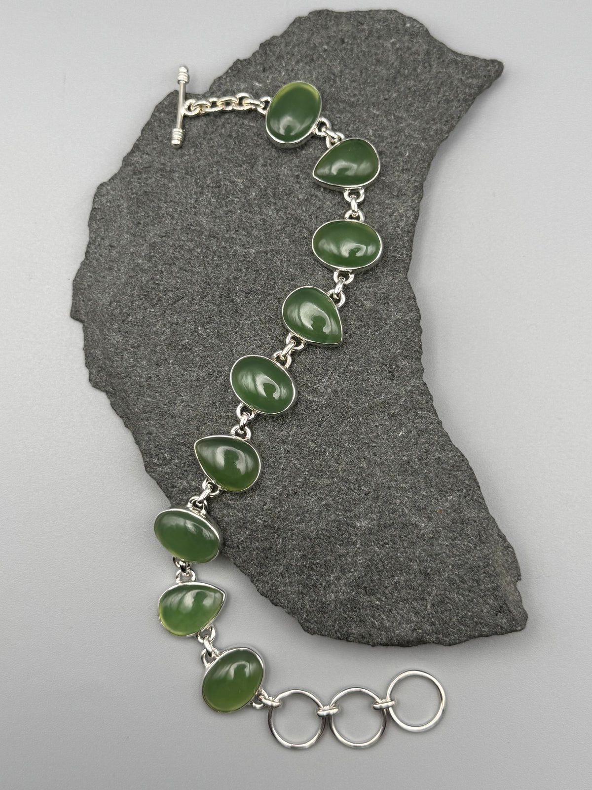 •NEPHRITE JADE - GEO MIX• linked silver bracelet (7" - 8.25")