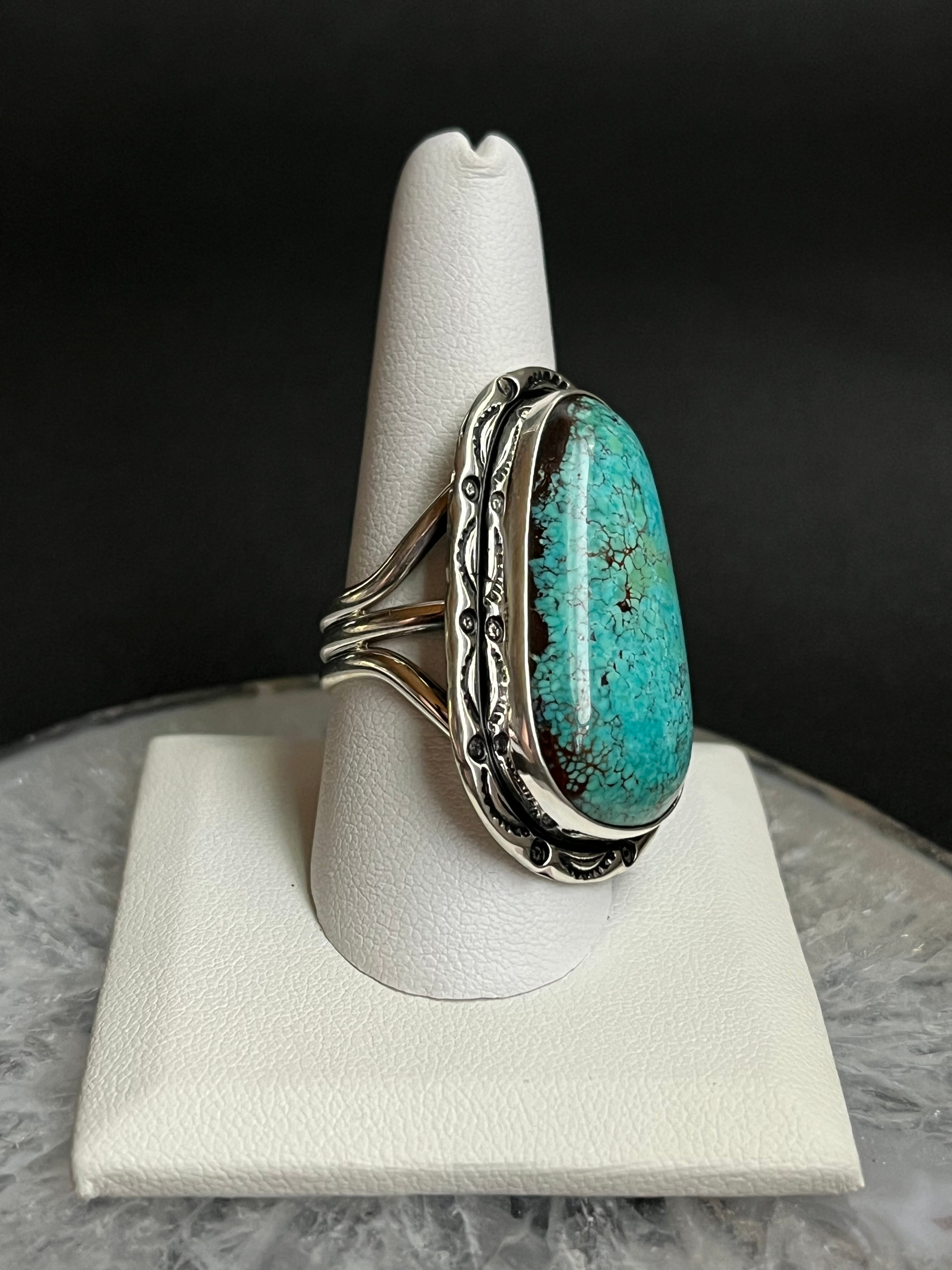 •CHINESE TURQUOISE• Navajo silver ring - size 10.5
