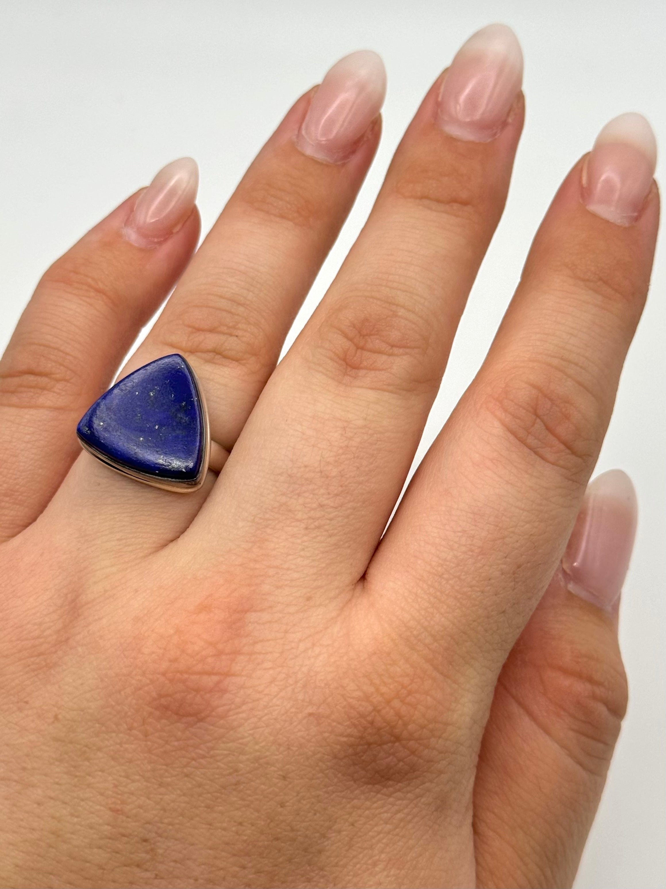 •LAPIS - LARGE ROUNDED TRIANGLE• silver ring (size 6.75)