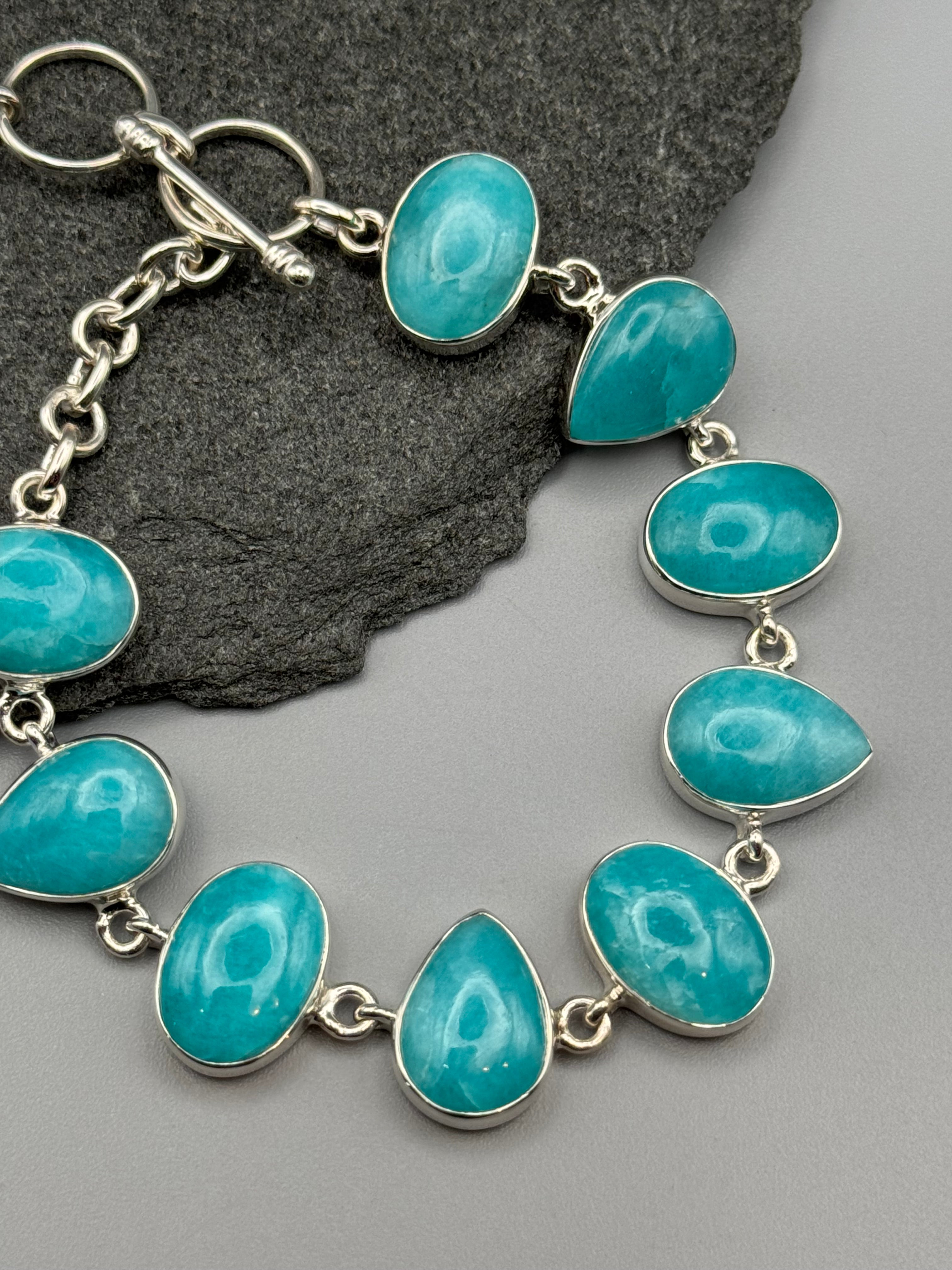 •AMAZONITE - GEO MIX• linked silver bracelet (7.25" - 8.5")