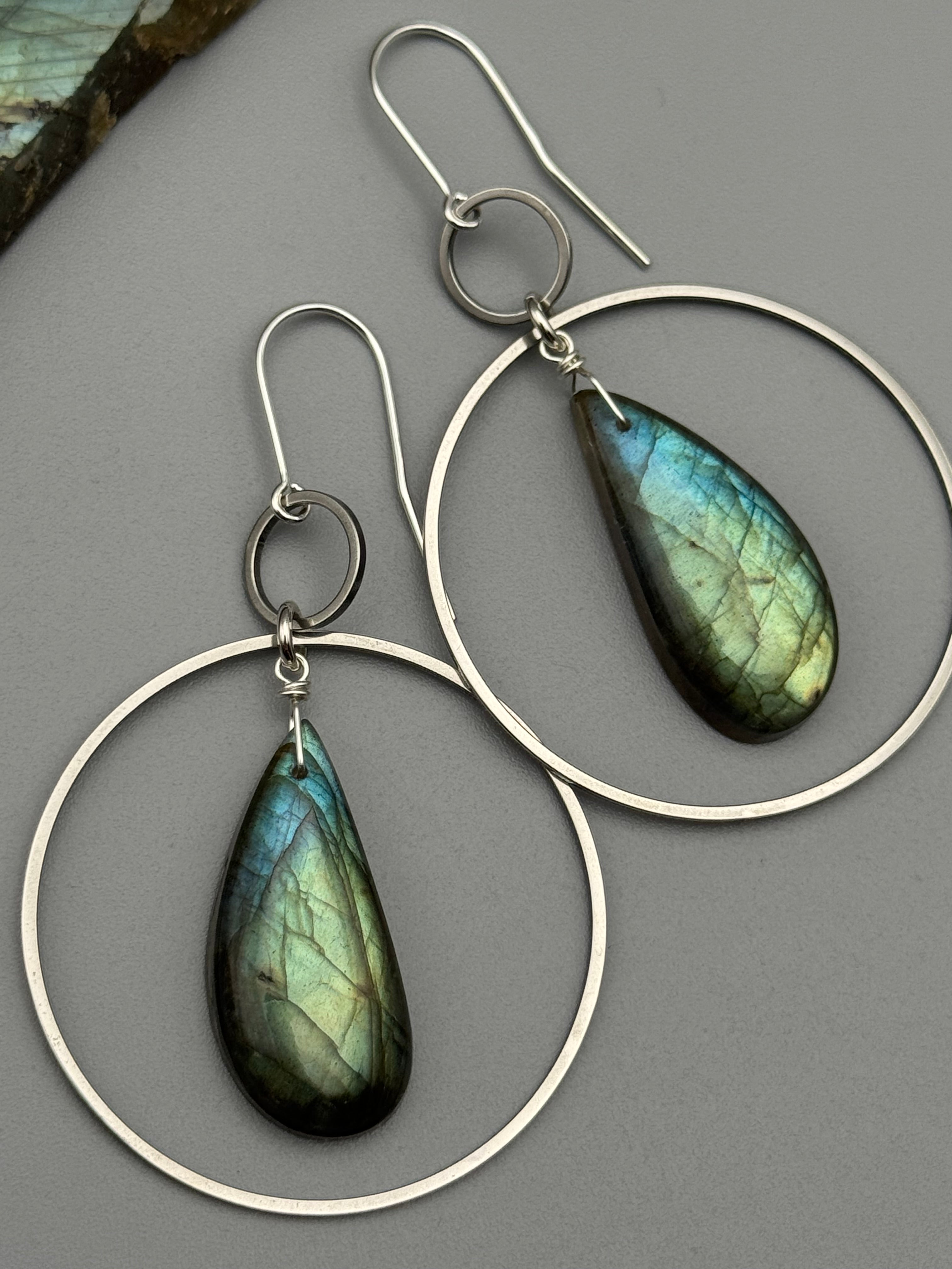 •EQUA-LUNA• labradorite wing + silver earrings