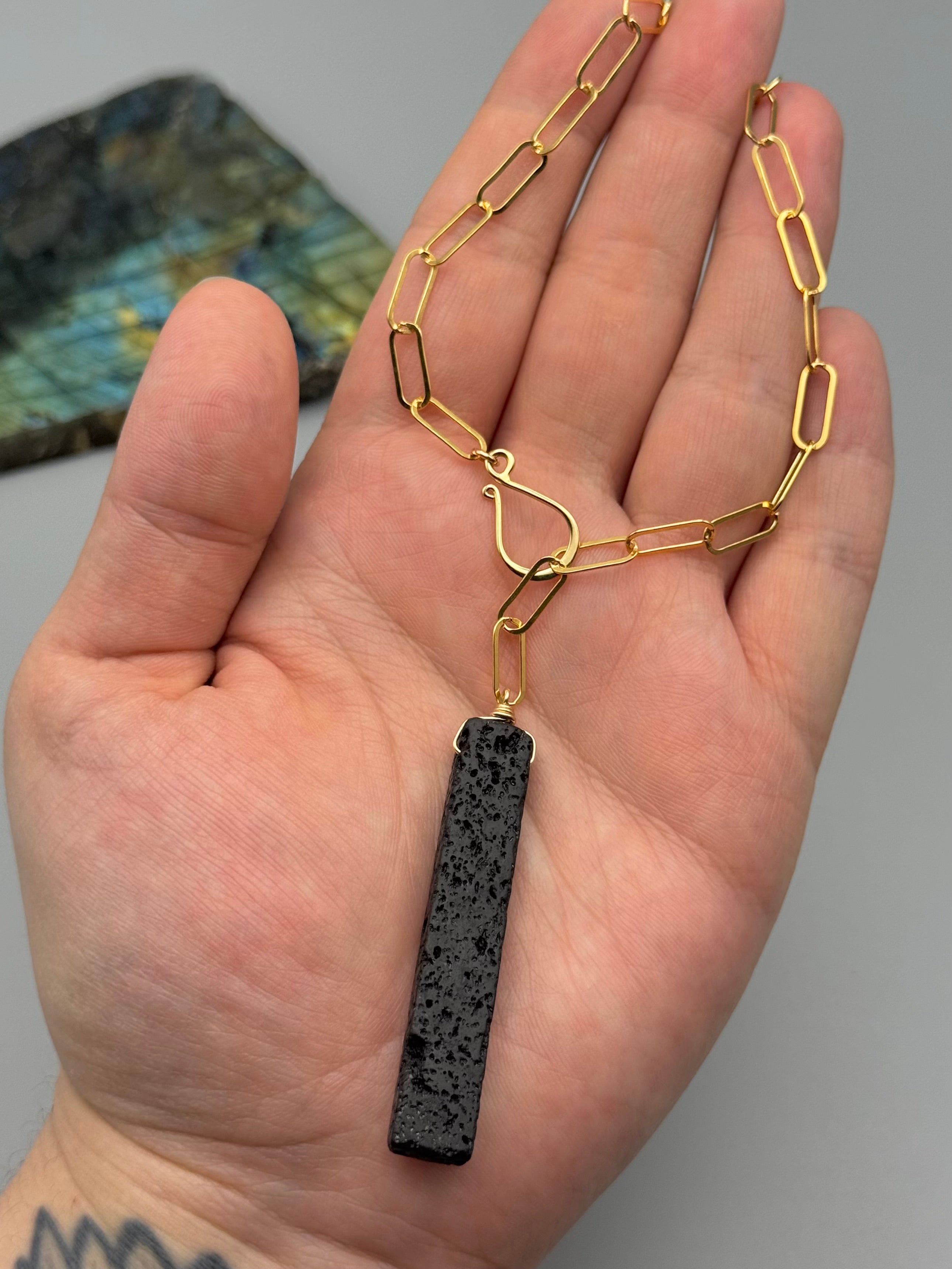 •LINKED• black lava + gold necklace (ADJ to 19")