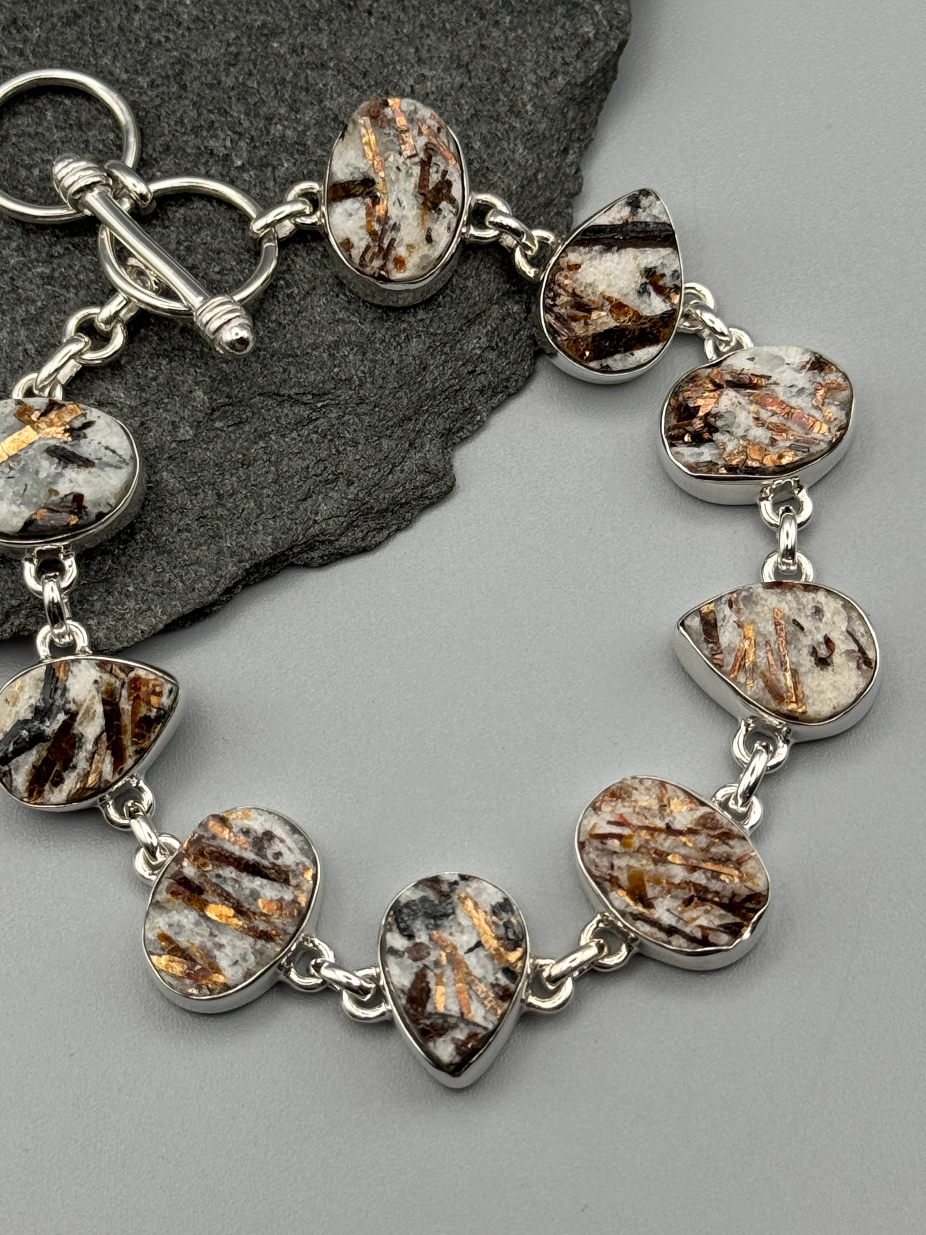 •ASTROPHYLLITE - GEO MIX• linked silver bracelet (7" - 8.25")