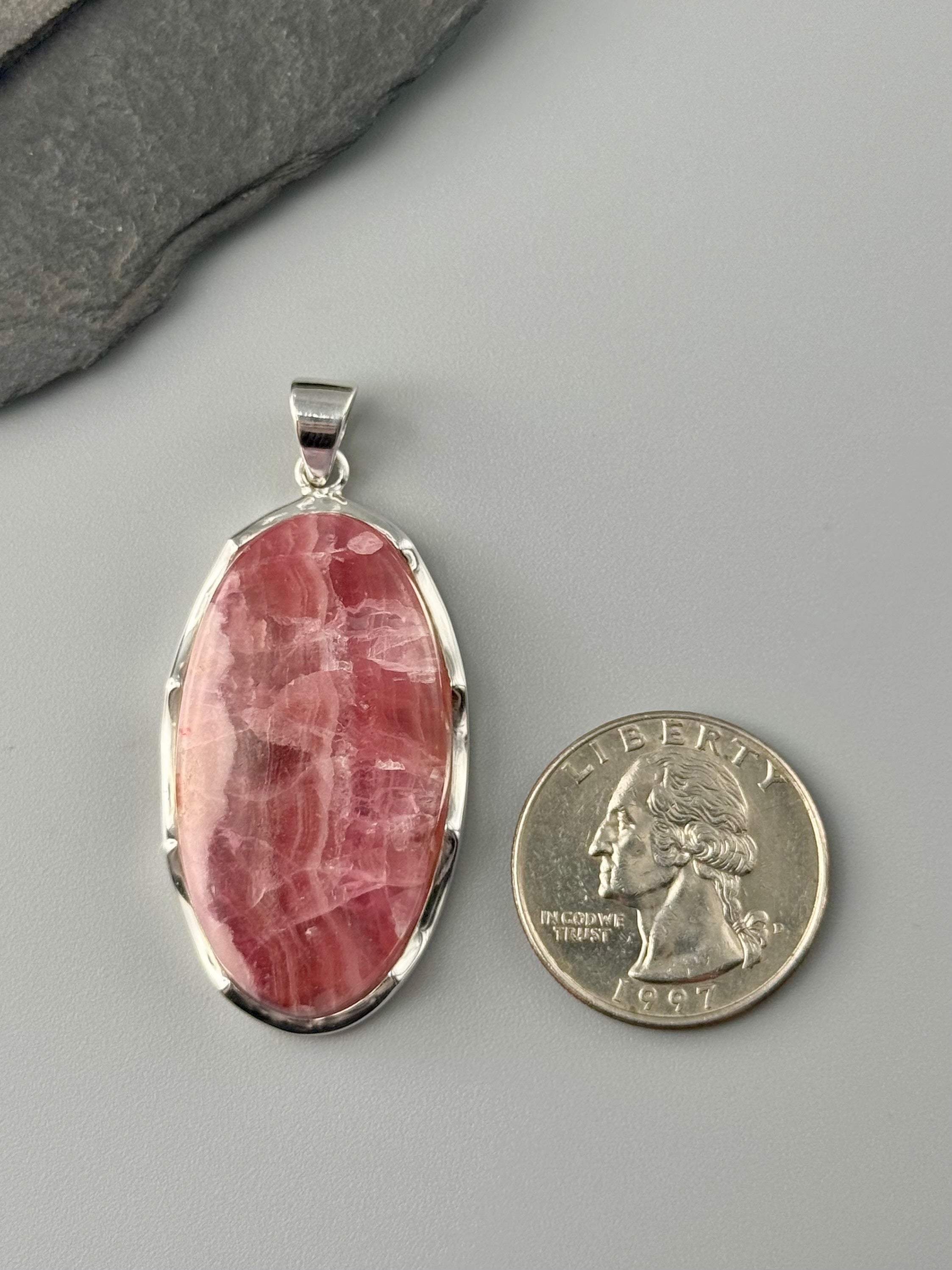•RHODOCHROSITE OVAL - SCALLOPED - 1• sterling silver pendant