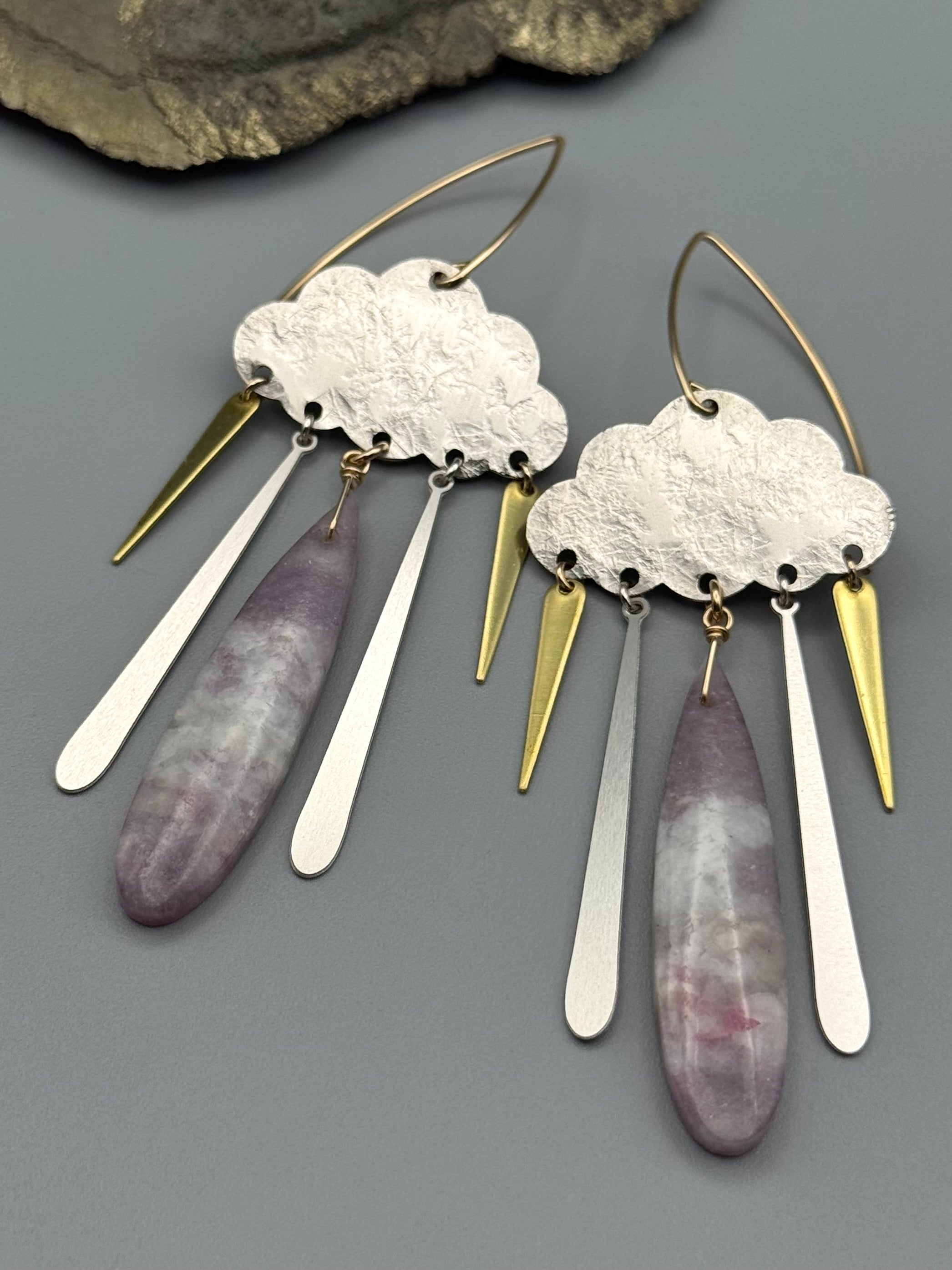 •DUSK STORM• tourmaline in lepidolite + mixed metal earrings