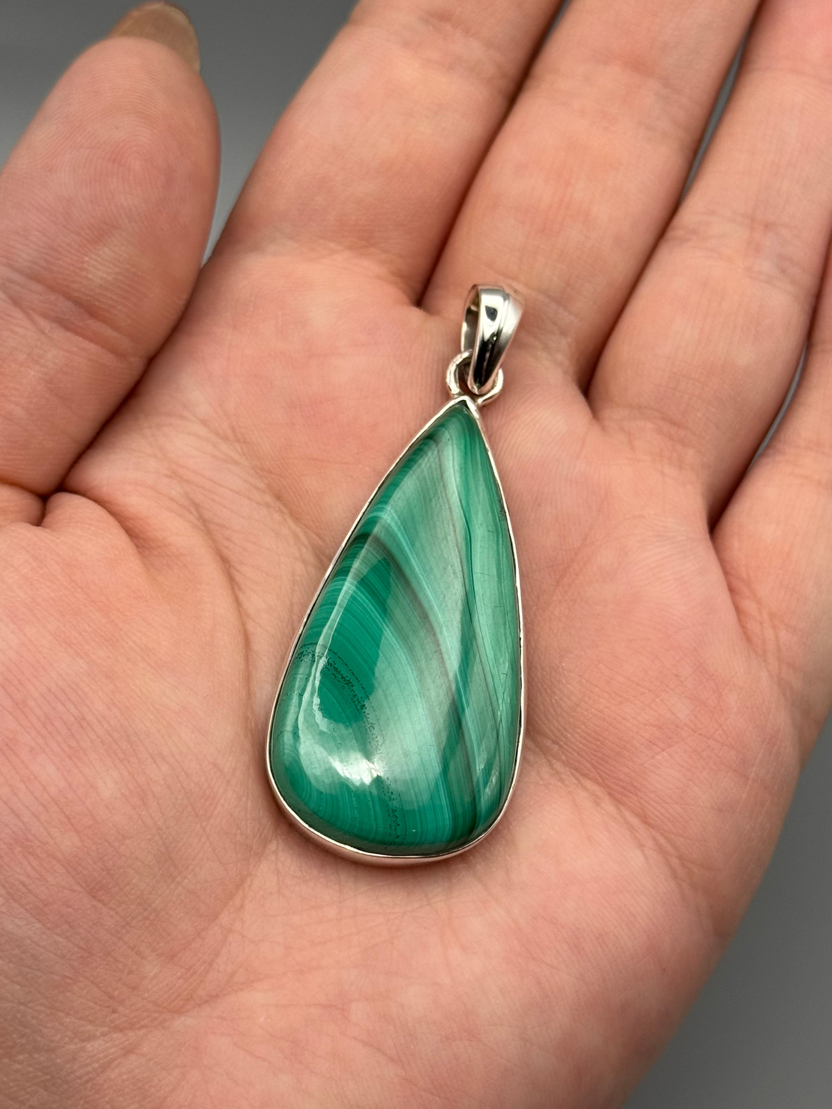 •MALACHITE - TEAR• sterling silver pendant