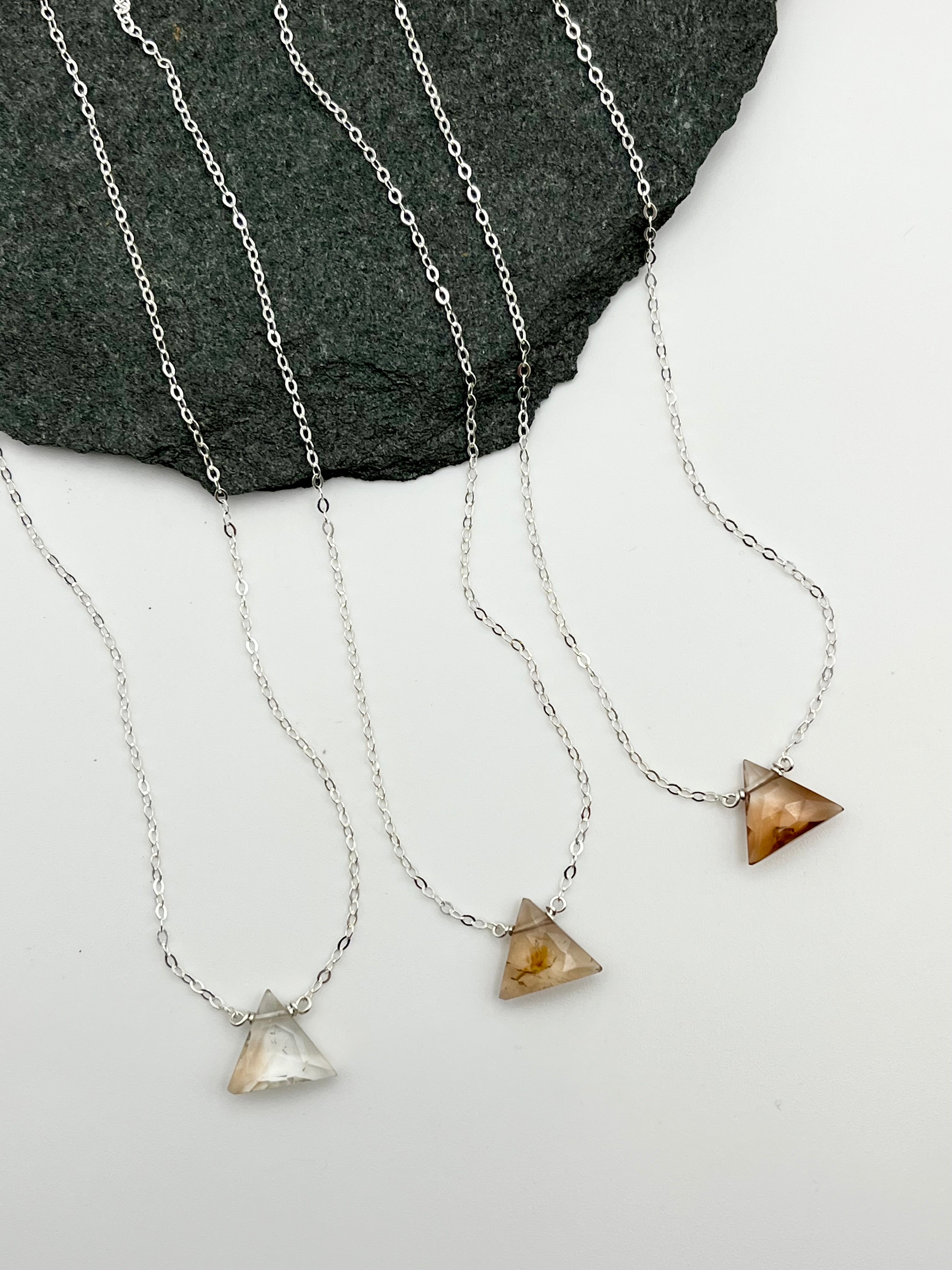 •STRAY• faceted imperial topaz triangle + silver necklace