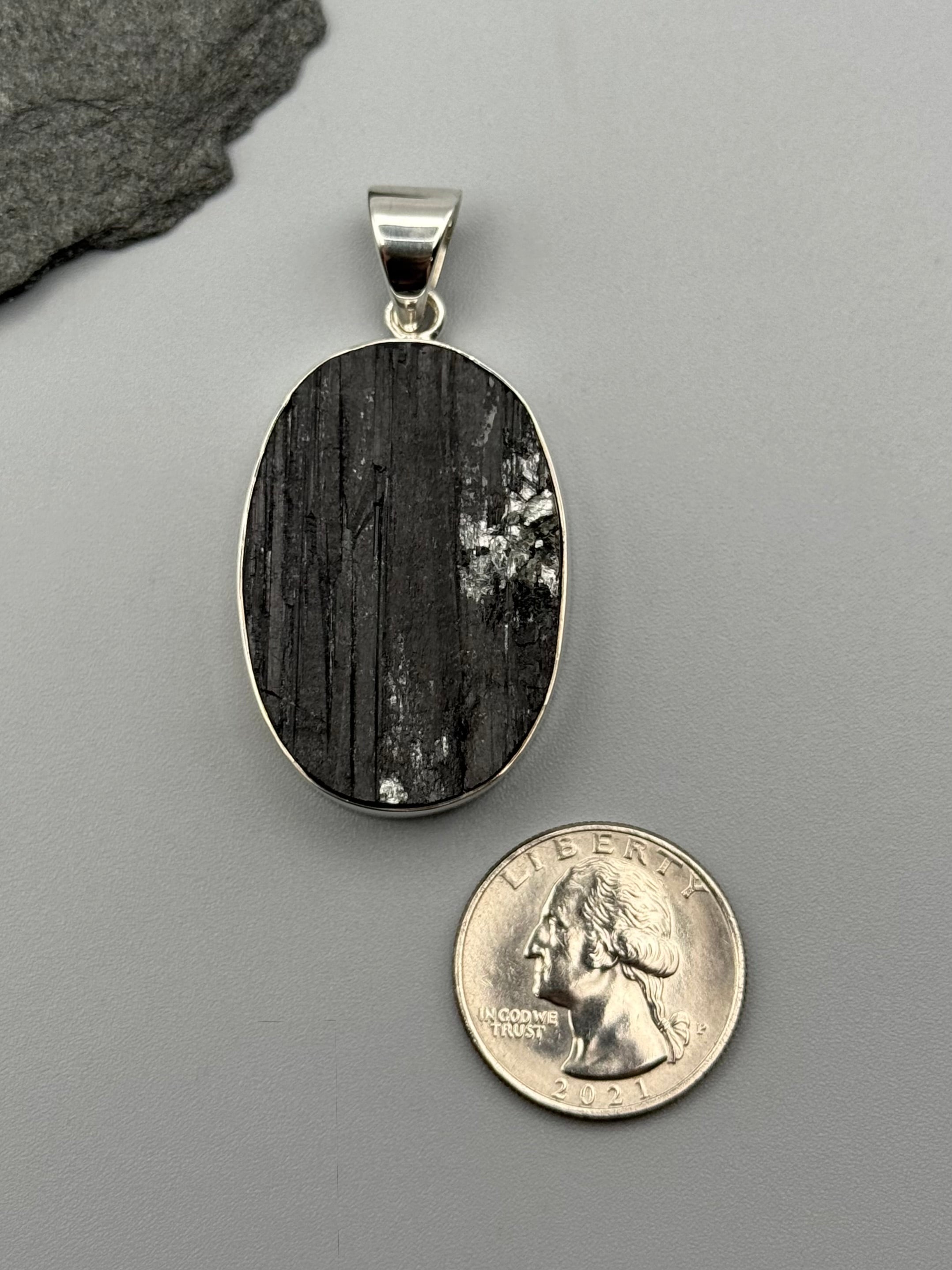 •BLACK TOURMALINE - OVAL• sterling silver pendant