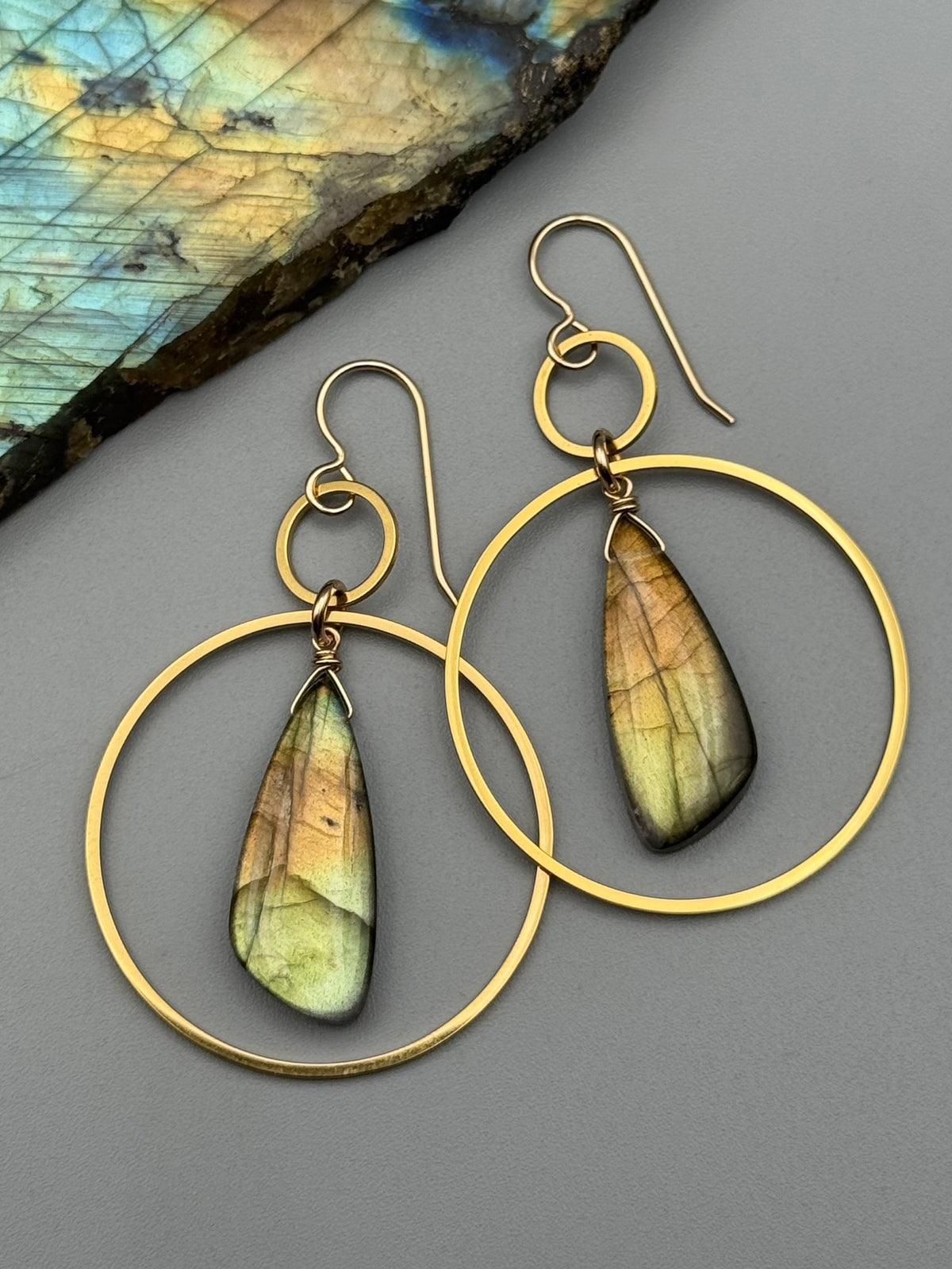 •EQUA-LUNA• golden labradorite wing + gold earrings