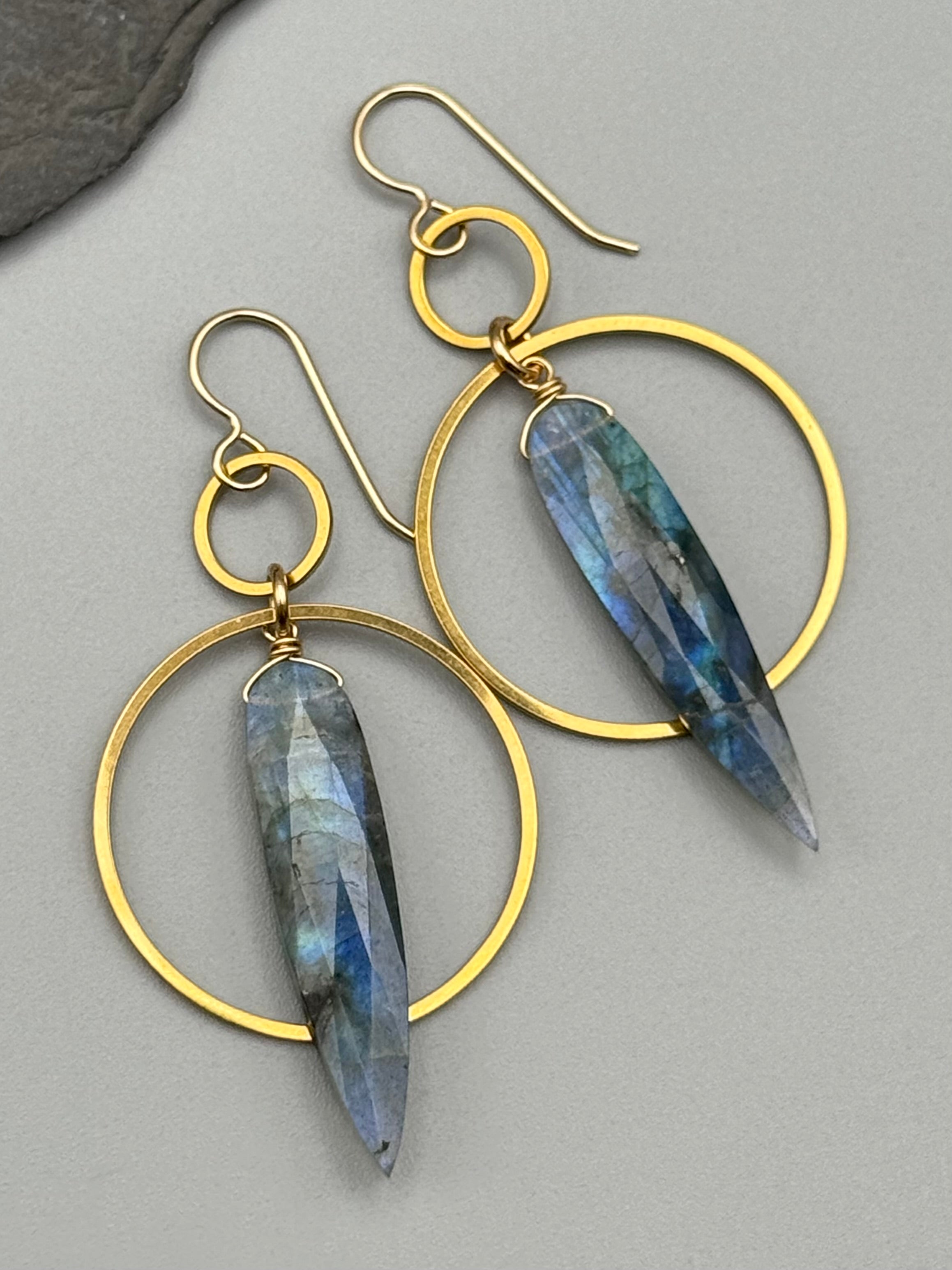 •EQUA-ORBIT• labradorite spear tear + gold earrings