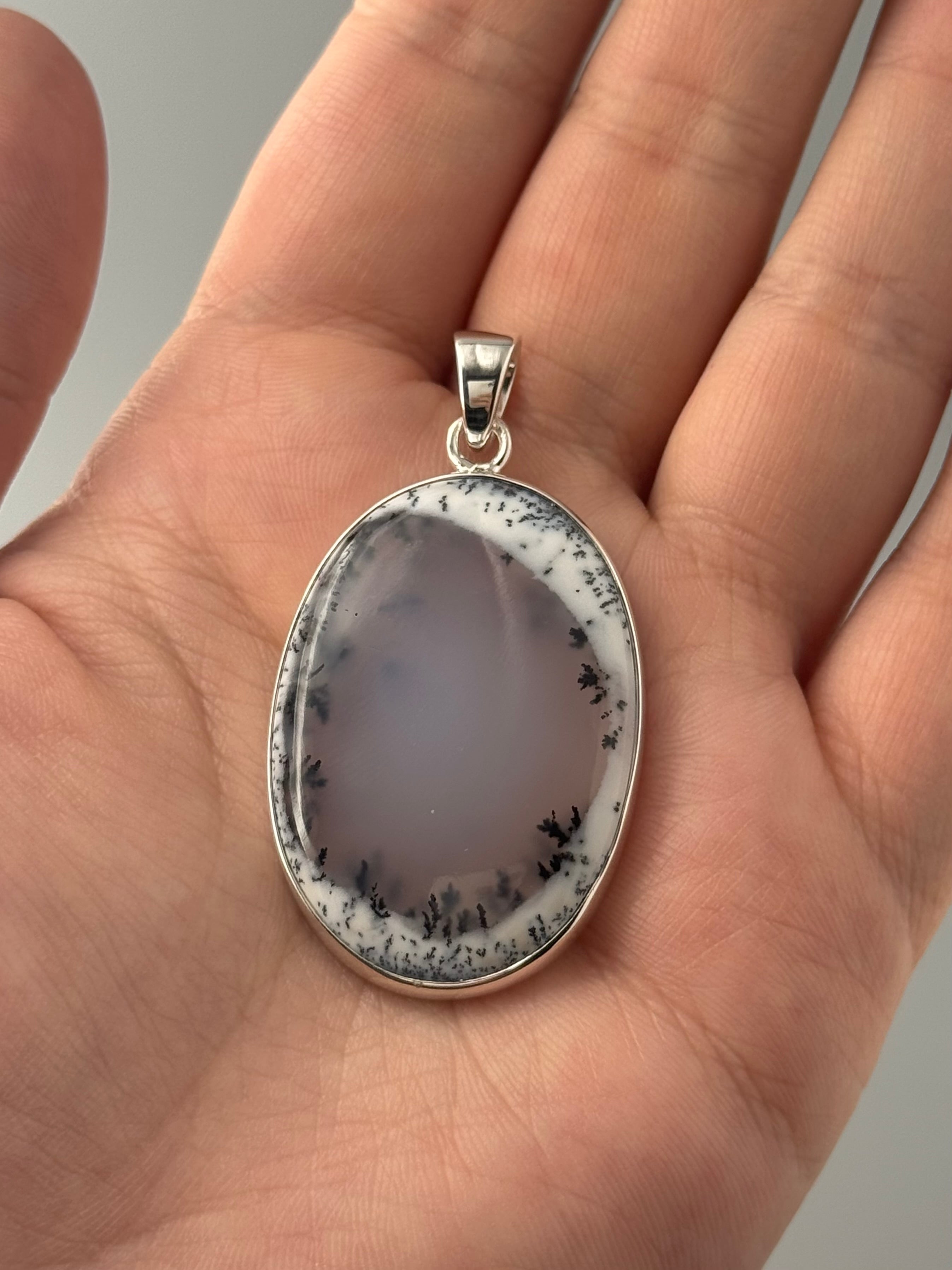 •DENDRITIC OPAL - MEDIUM OVAL• sterling silver pendant
